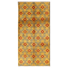 Vintage Turkish Rug with Modern Design in Bright Yellow, Tangerine and L. Blue