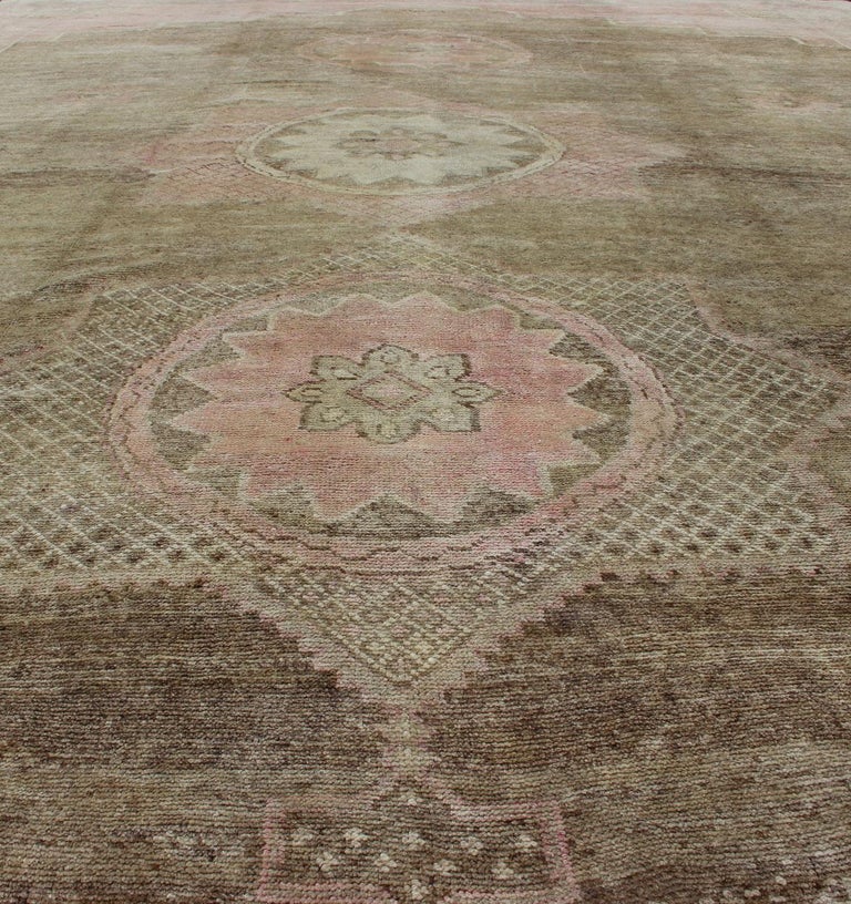 Modernistic Turkish Rug with in Light Olive Green, Taupe, Faint Pink