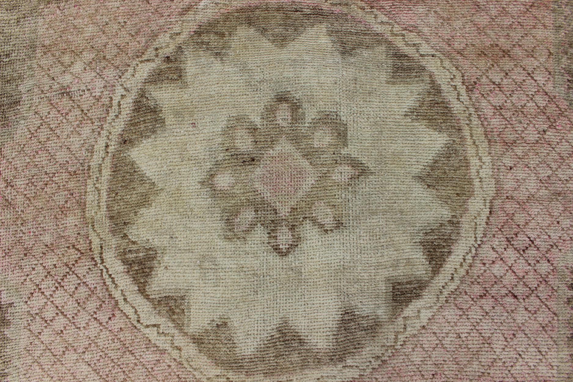 Modernistic Turkish Rug with in Light Olive Green, Taupe, Faint Pink  For Sale 2