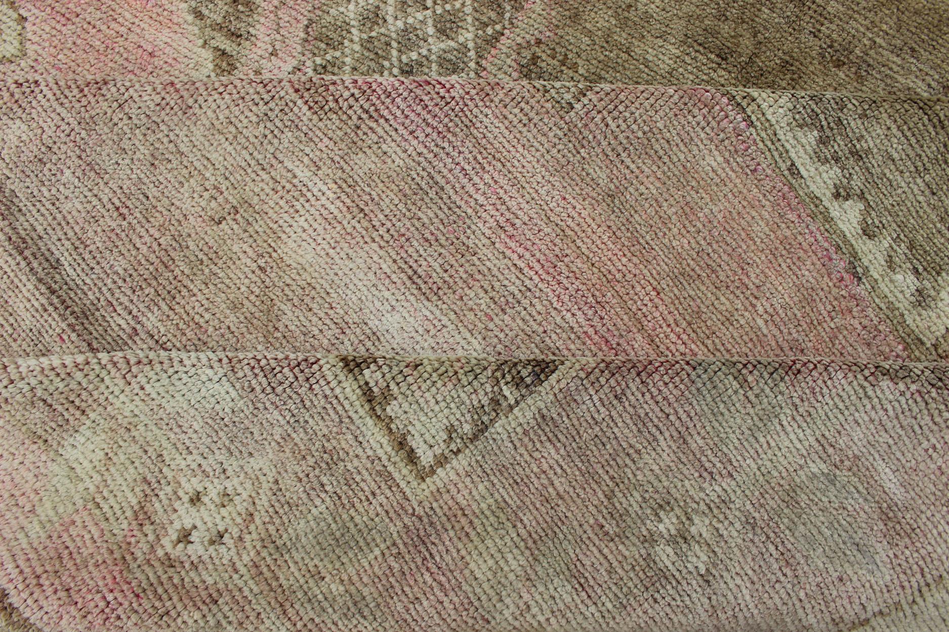 Hand-Knotted Modernistic Turkish Rug with in Light Olive Green, Taupe, Faint Pink  For Sale