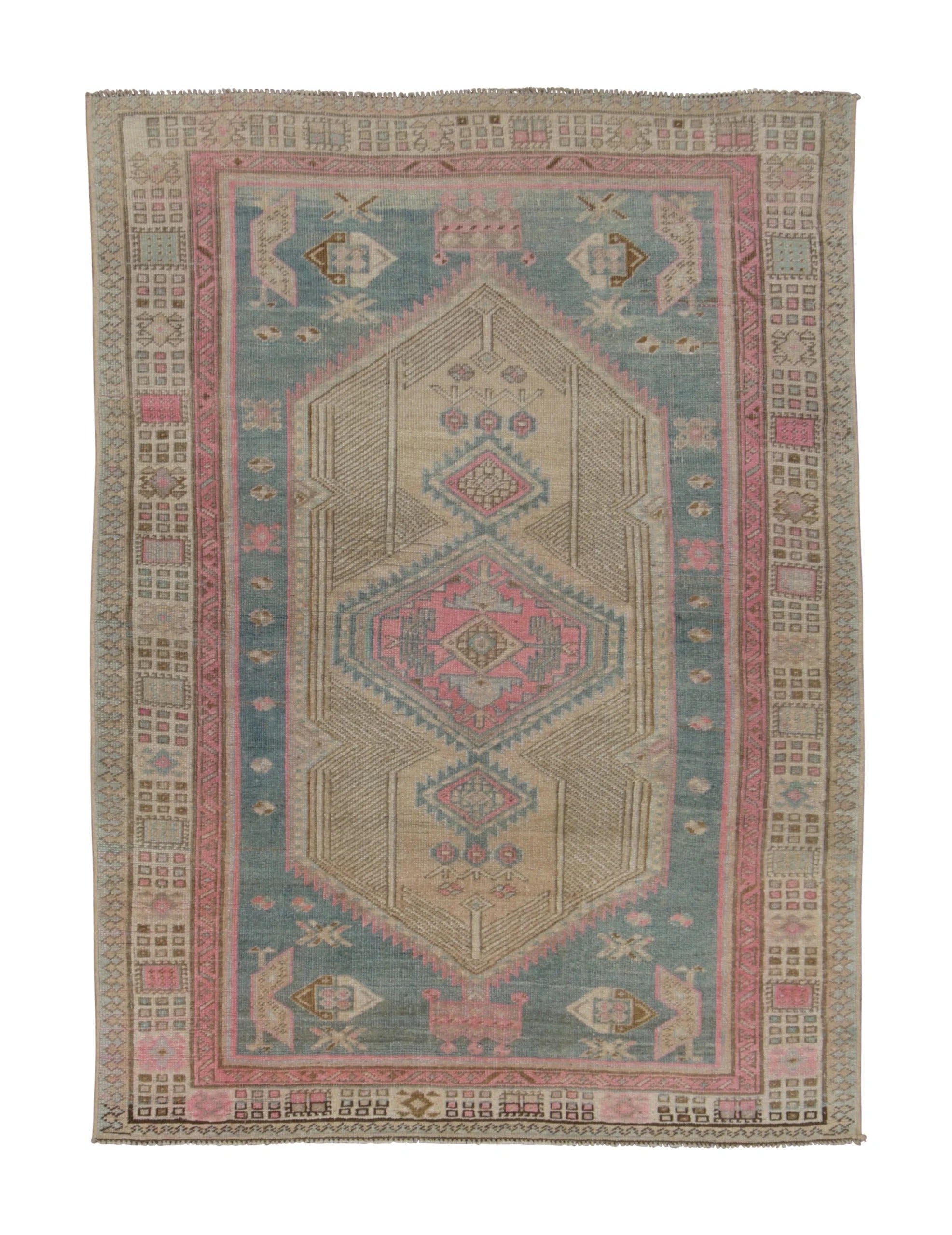 Vintage Turkish Rug with Pastel Geometric Medallion Design - Rug & Kilim For Sale