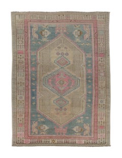 Vintage Turkish Rug with Pastel Geometric Medallion Design - Rug & Kilim