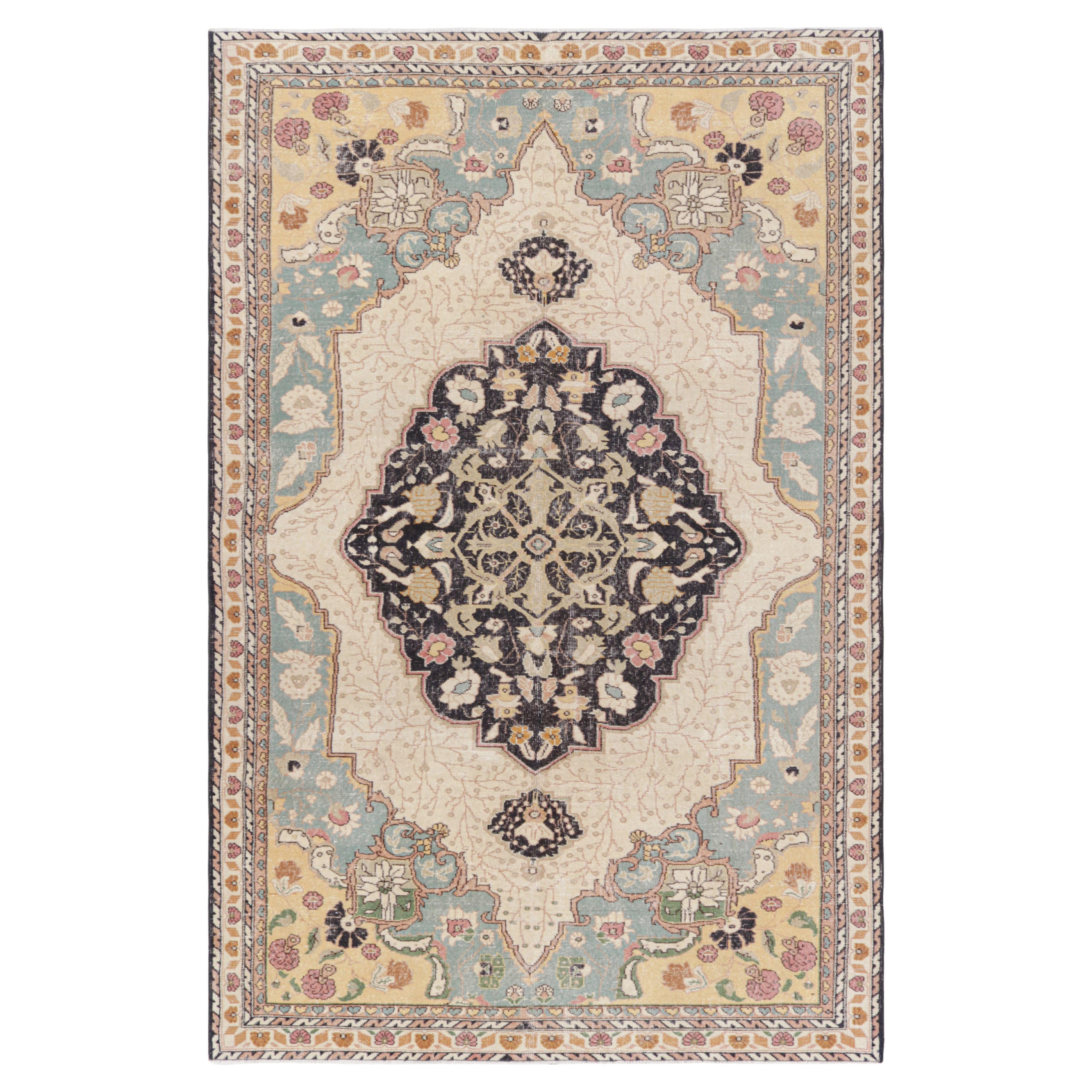 Vintage Turkish Rug with Polychromatic Floral Medallion, from Rug & Kilim