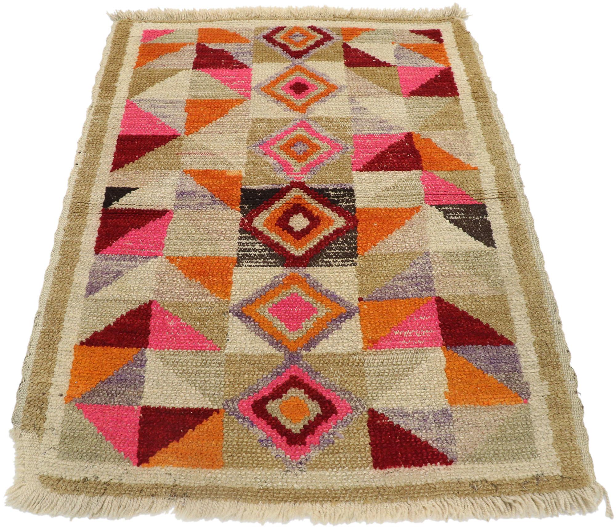 Mid-Century Modern Vintage Turkish Colorblock Rug, Cubism Collides with Postmodern Style For Sale