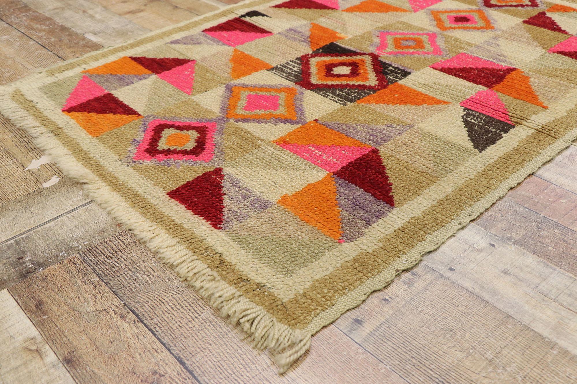 20th Century Vintage Turkish Colorblock Rug, Cubism Collides with Postmodern Style For Sale