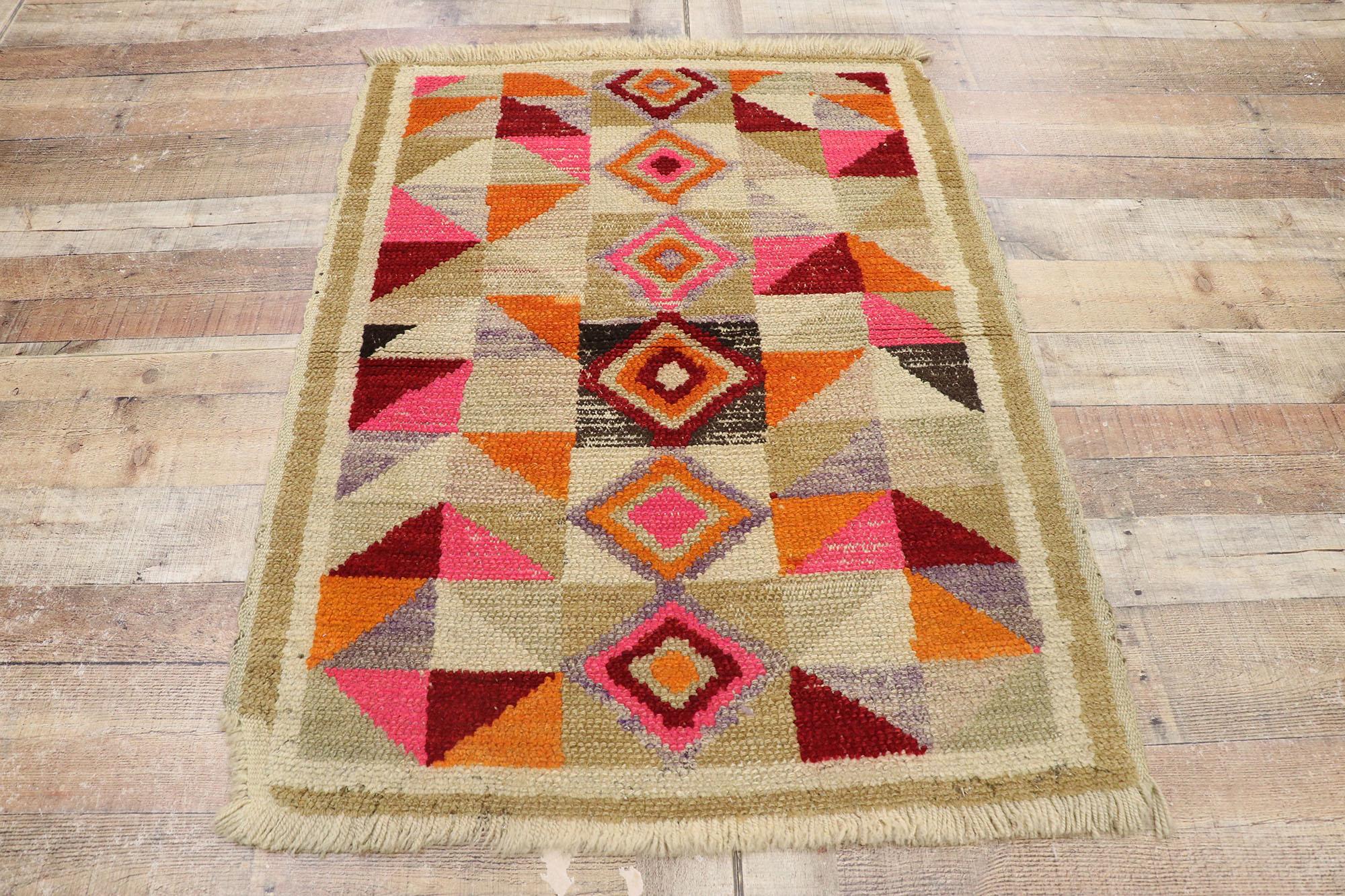 Wool Vintage Turkish Colorblock Rug, Cubism Collides with Postmodern Style For Sale