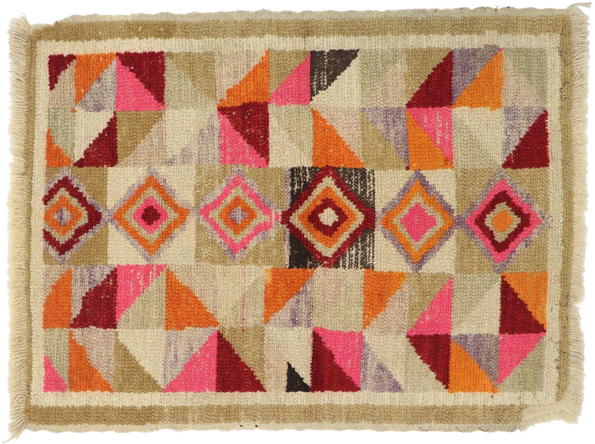 Vintage Turkish Colorblock Rug, Cubism Collides with Postmodern Style For Sale 2