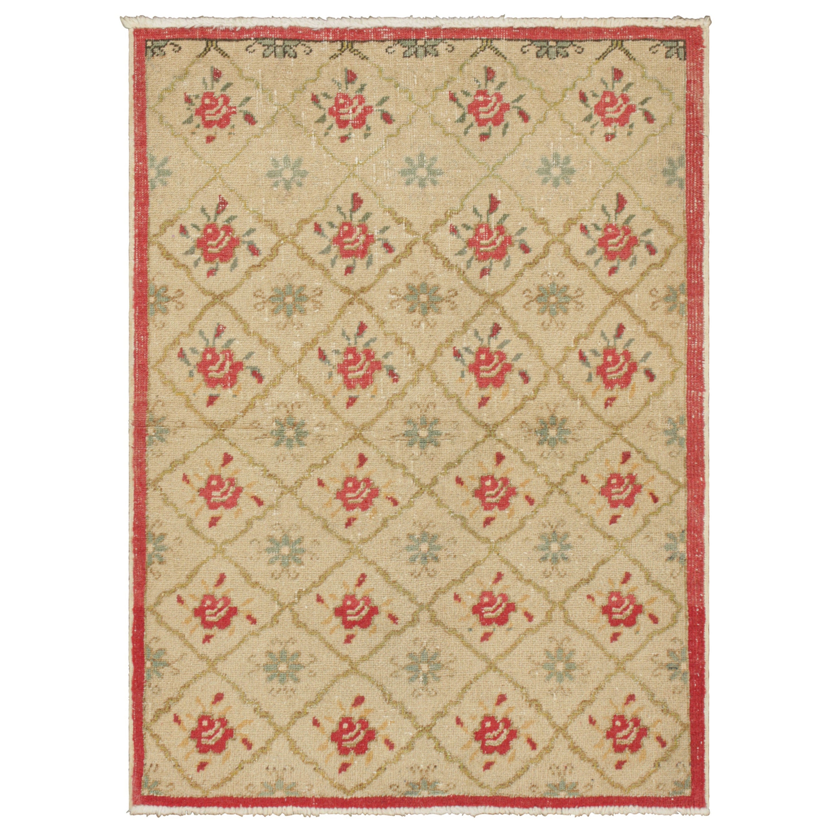 Türkischer Vintage-Teppich mit roten und blauen Blumenmustern - Rug & Kilim