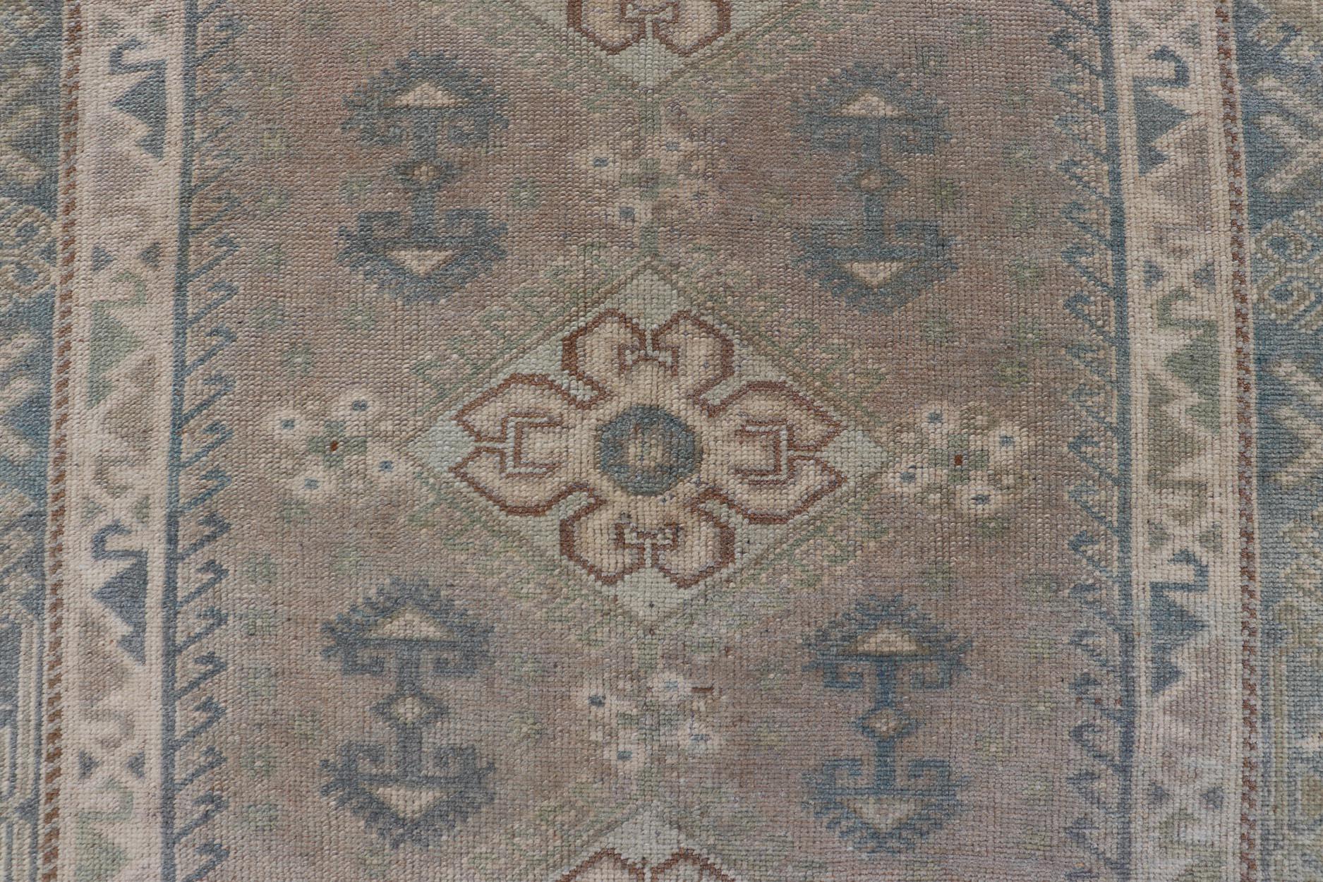 Vintage Turkish Rug with Unique Design in Blue, Taupe, Butter & Neutral Colors For Sale 4