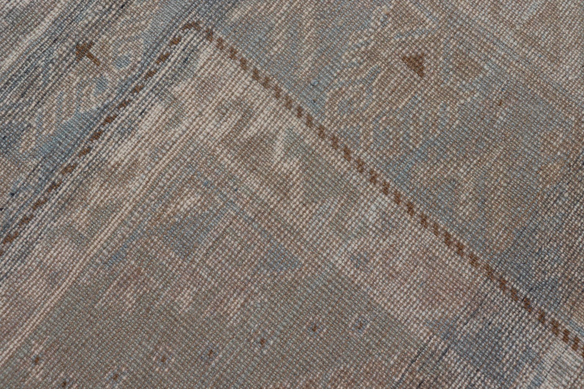 Wool Vintage Turkish Rug with Unique Design in Blue, Taupe, Butter & Neutral Colors For Sale
