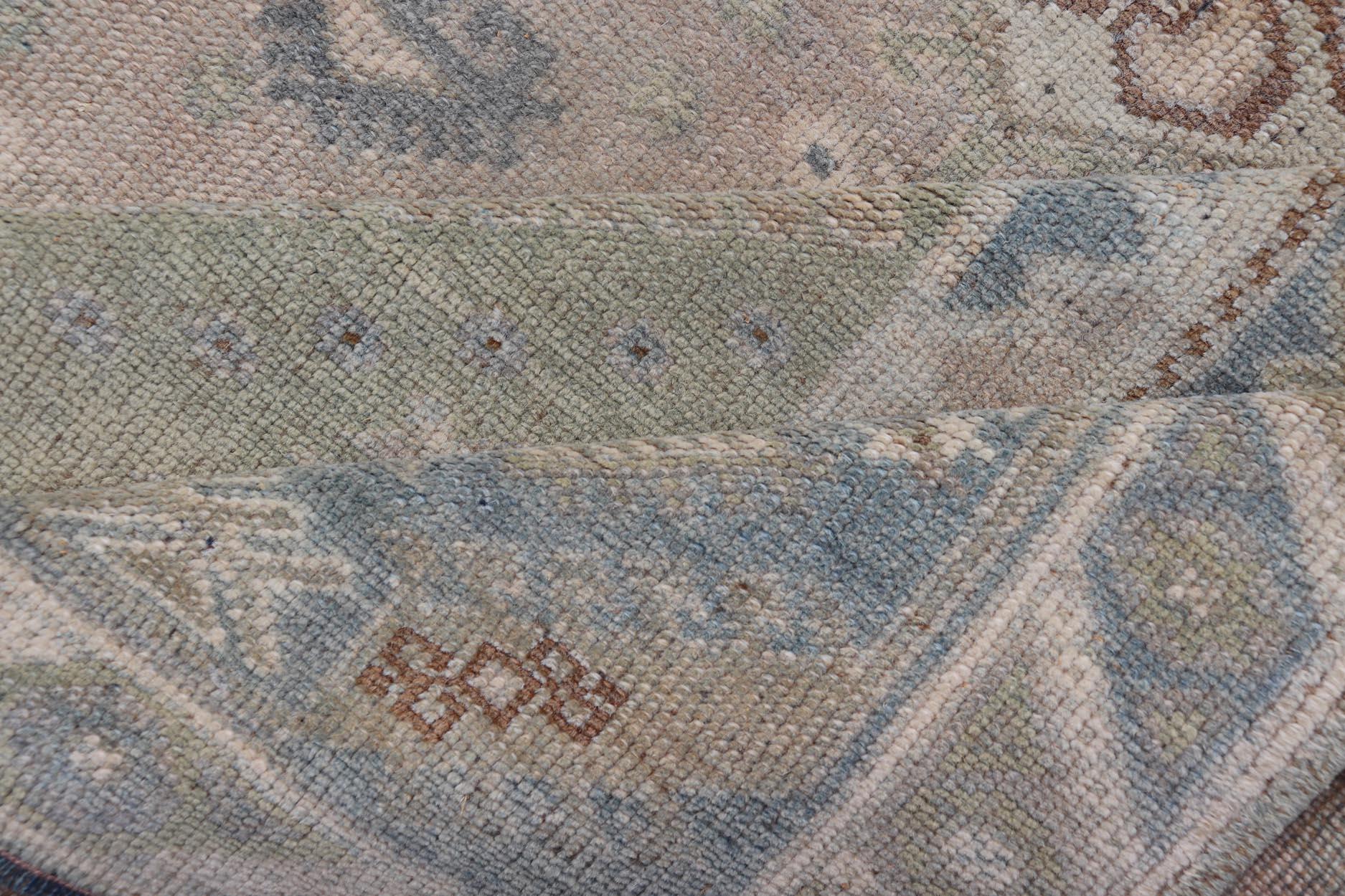 Vintage Turkish Rug with Unique Design in Blue, Taupe, Butter & Neutral Colors For Sale 1