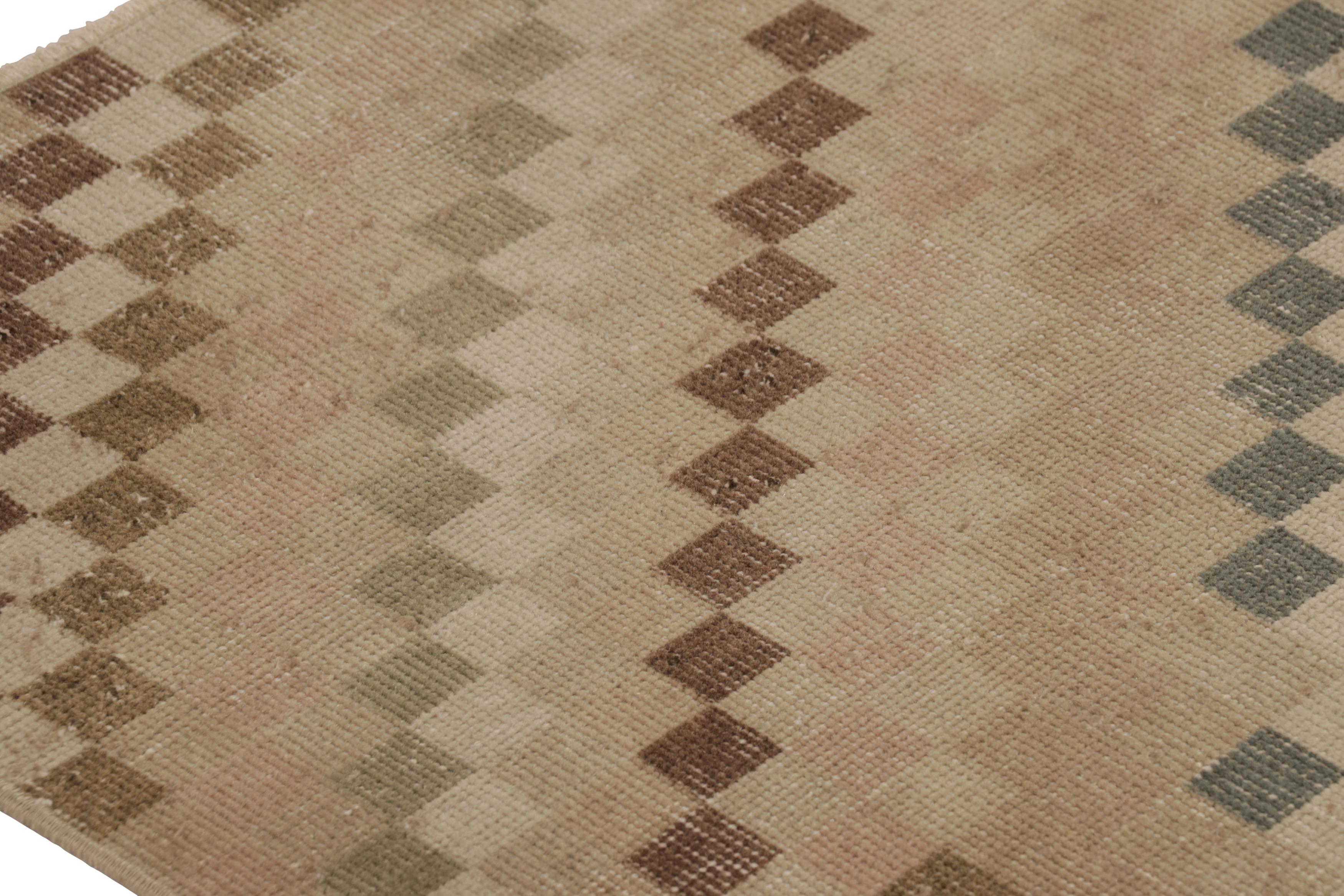 Traves de Mesa Turco Vintage, Beige-Marrón con Diseño de Rayas Diagonales - Rug & Kilim Anudado a mano en venta