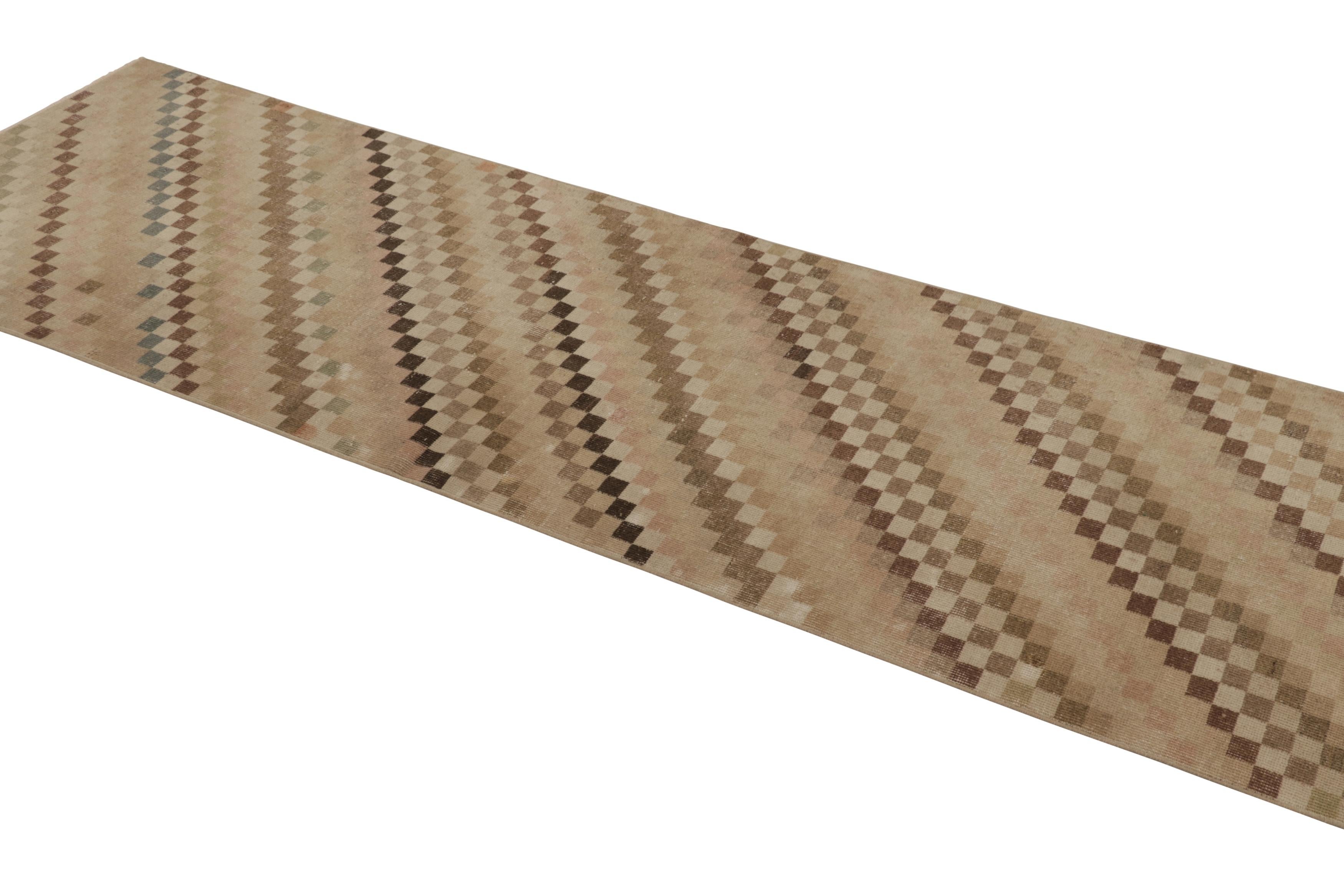 Traves de Mesa Turco Vintage, Beige-Marrón con Diseño de Rayas Diagonales - Rug & Kilim mediados del siglo XX en venta