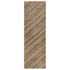 Traves de Mesa Turco Vintage, Beige-Marrón con Diseño de Rayas Diagonales - Rug 
Kilim