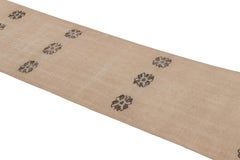 Vintage Turkish Runner, Beige with Brown and Blue Floral Design - Rug & Kilim