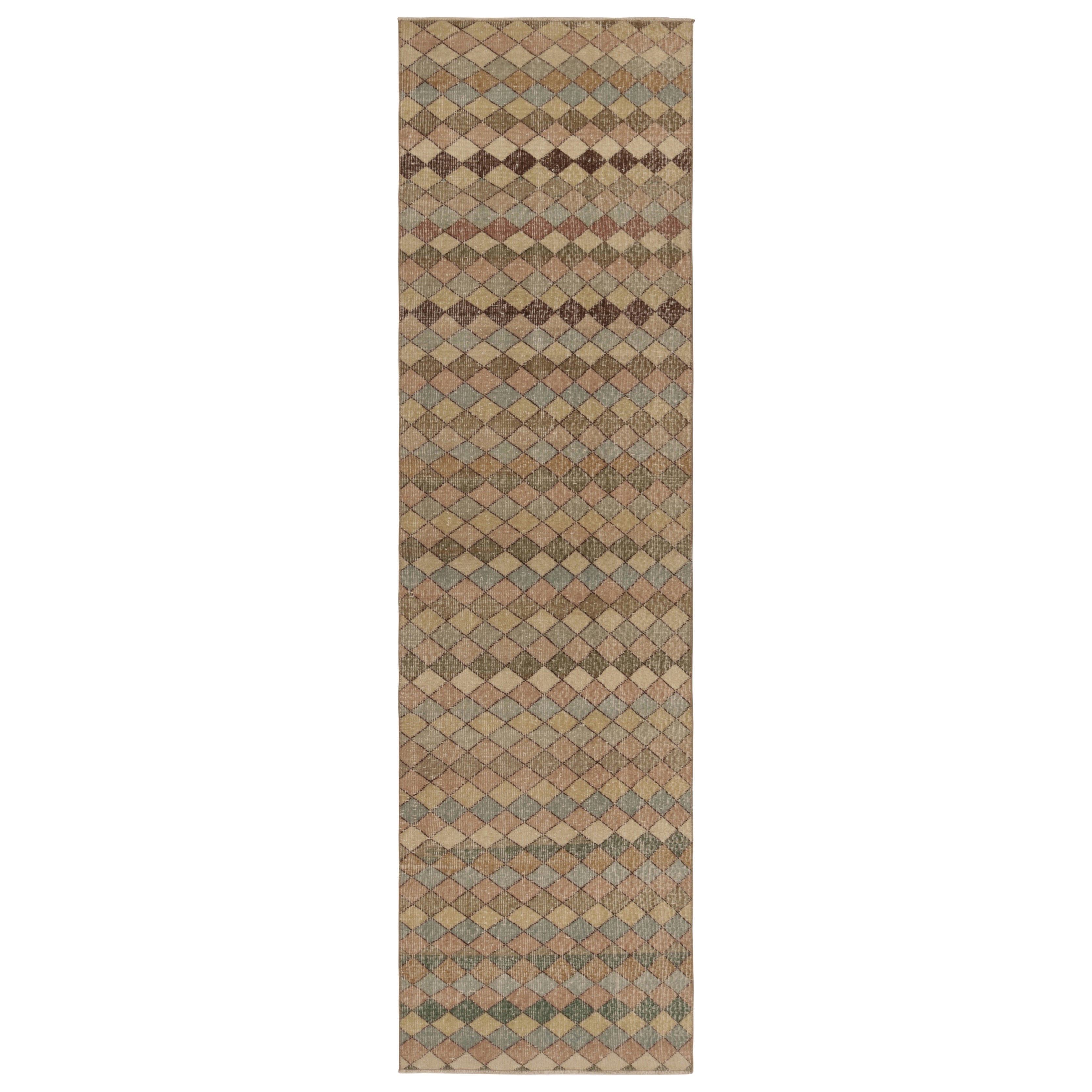 Vintage Turkish Runner, Brown with Multicolor Geometric Design - Rug & Kilim