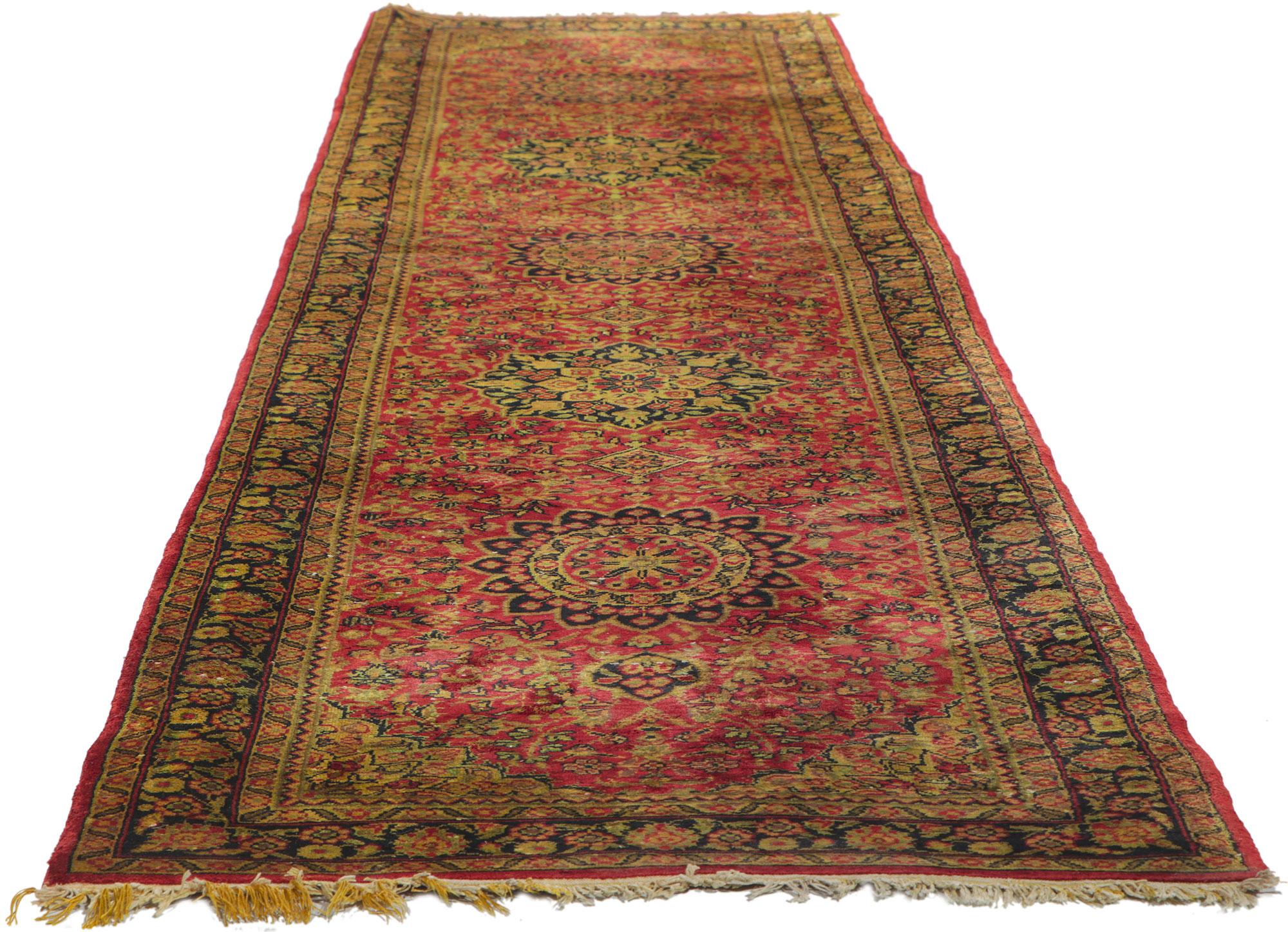 Victorian Vintage Turkish Runner, Sophisticated Elegance Meets Timeless Appeal For Sale