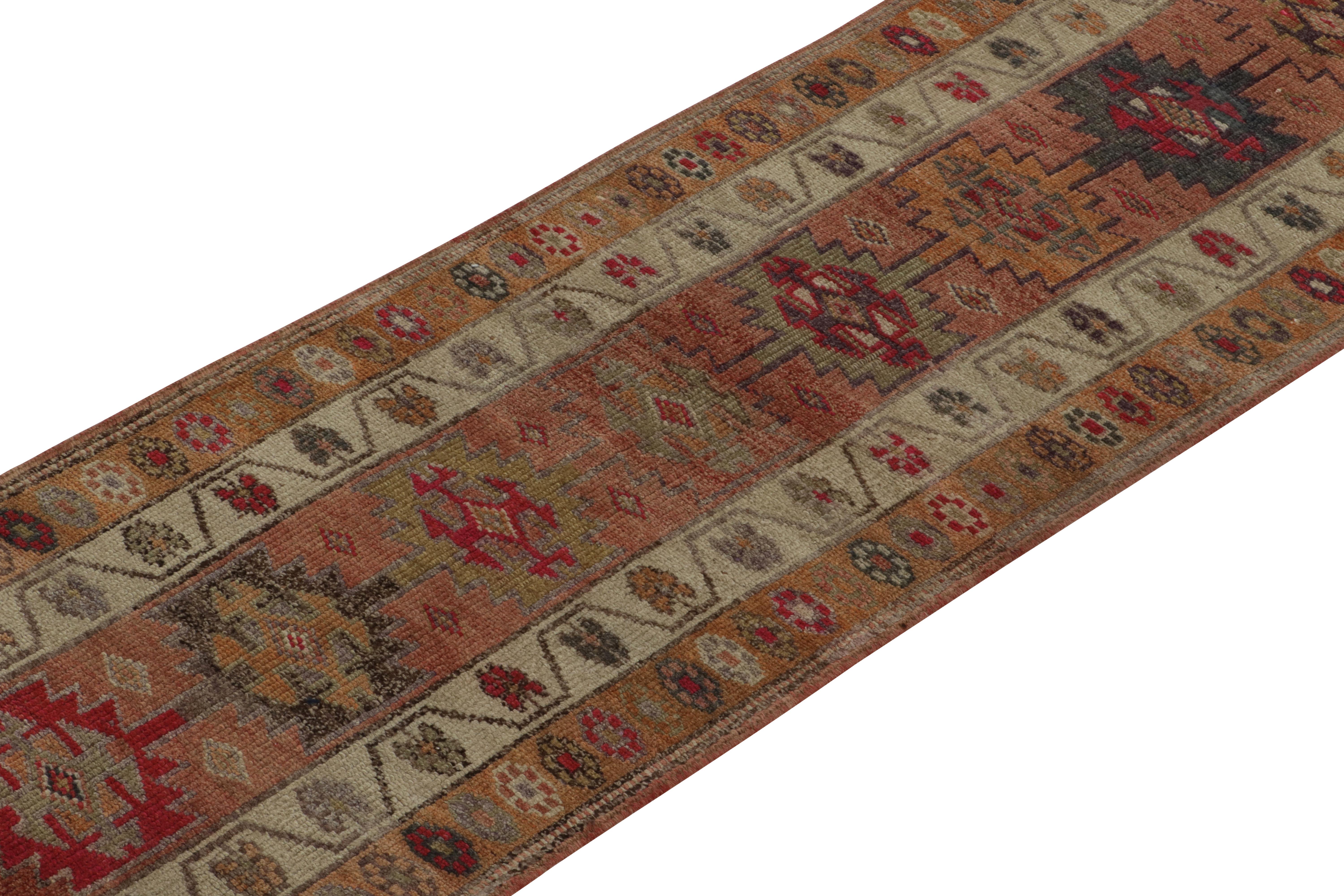 Vintage Turkish Runner in Beige-Brown, Rust Red Tribal Pattern by Rug & Kilim In Good Condition For Sale In Long Island City, NY