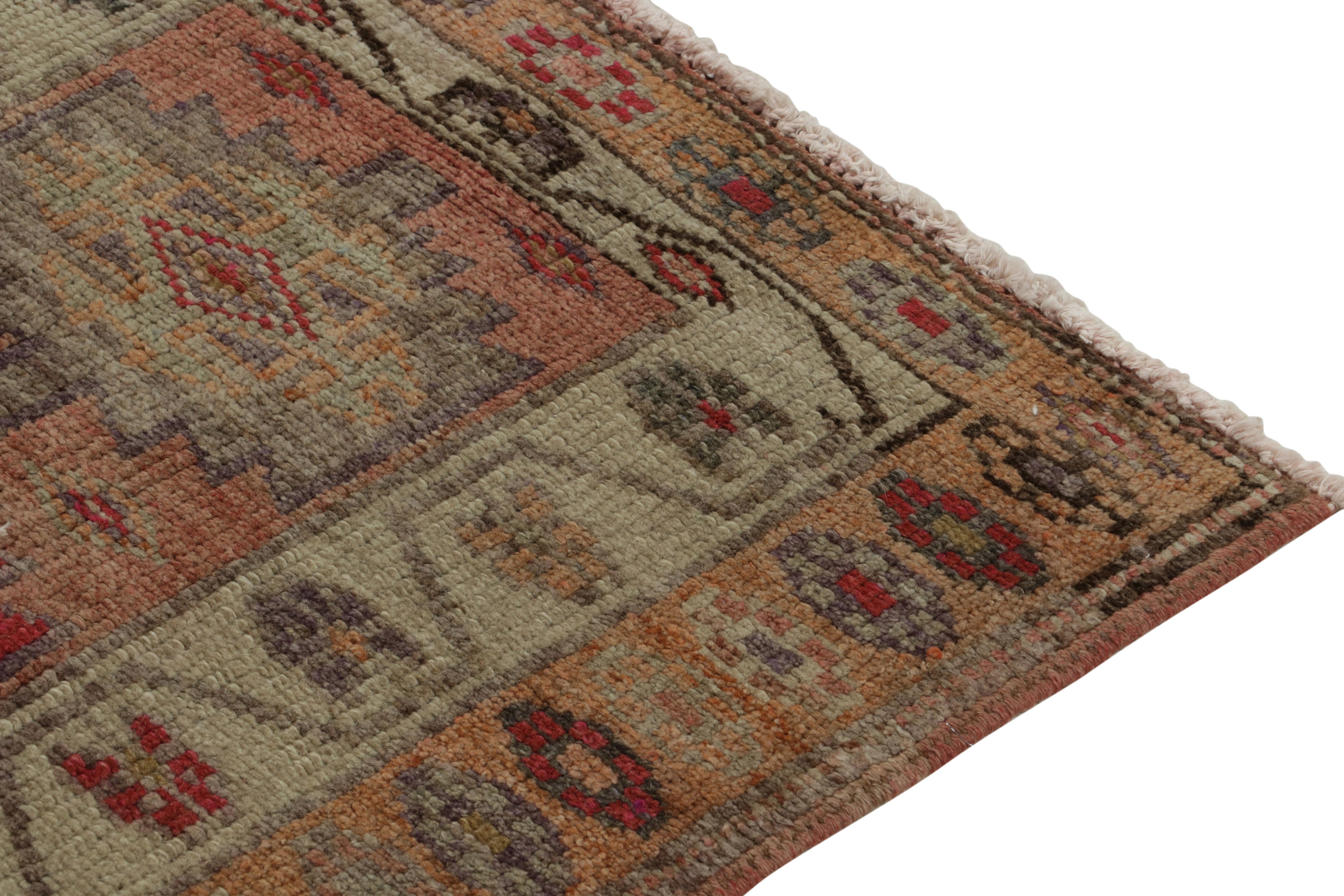 Mid-20th Century Vintage Turkish Runner in Beige-Brown, Rust Red Tribal Pattern by Rug & Kilim For Sale