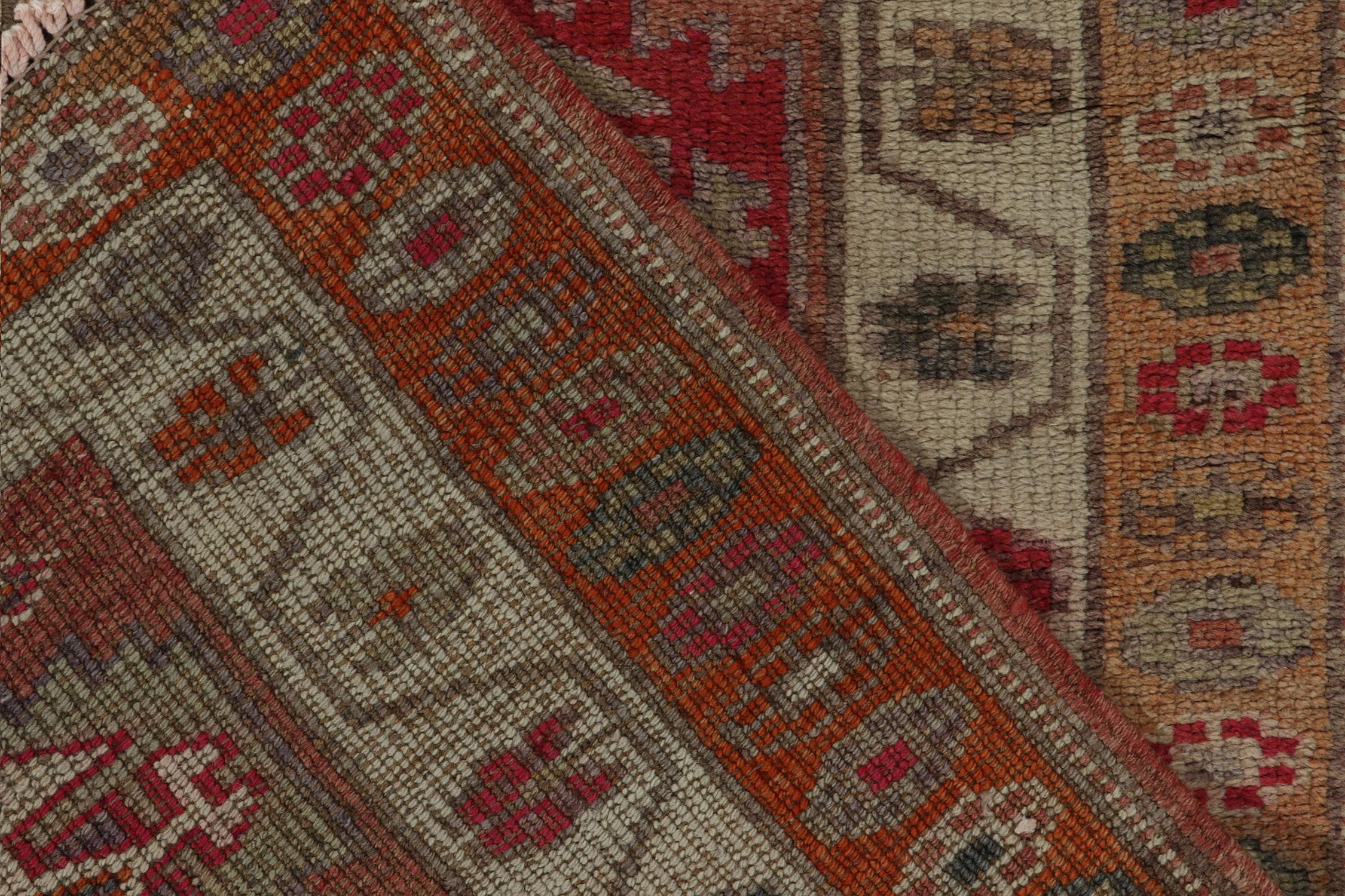 Wool Vintage Turkish Runner in Beige-Brown, Rust Red Tribal Pattern by Rug & Kilim For Sale