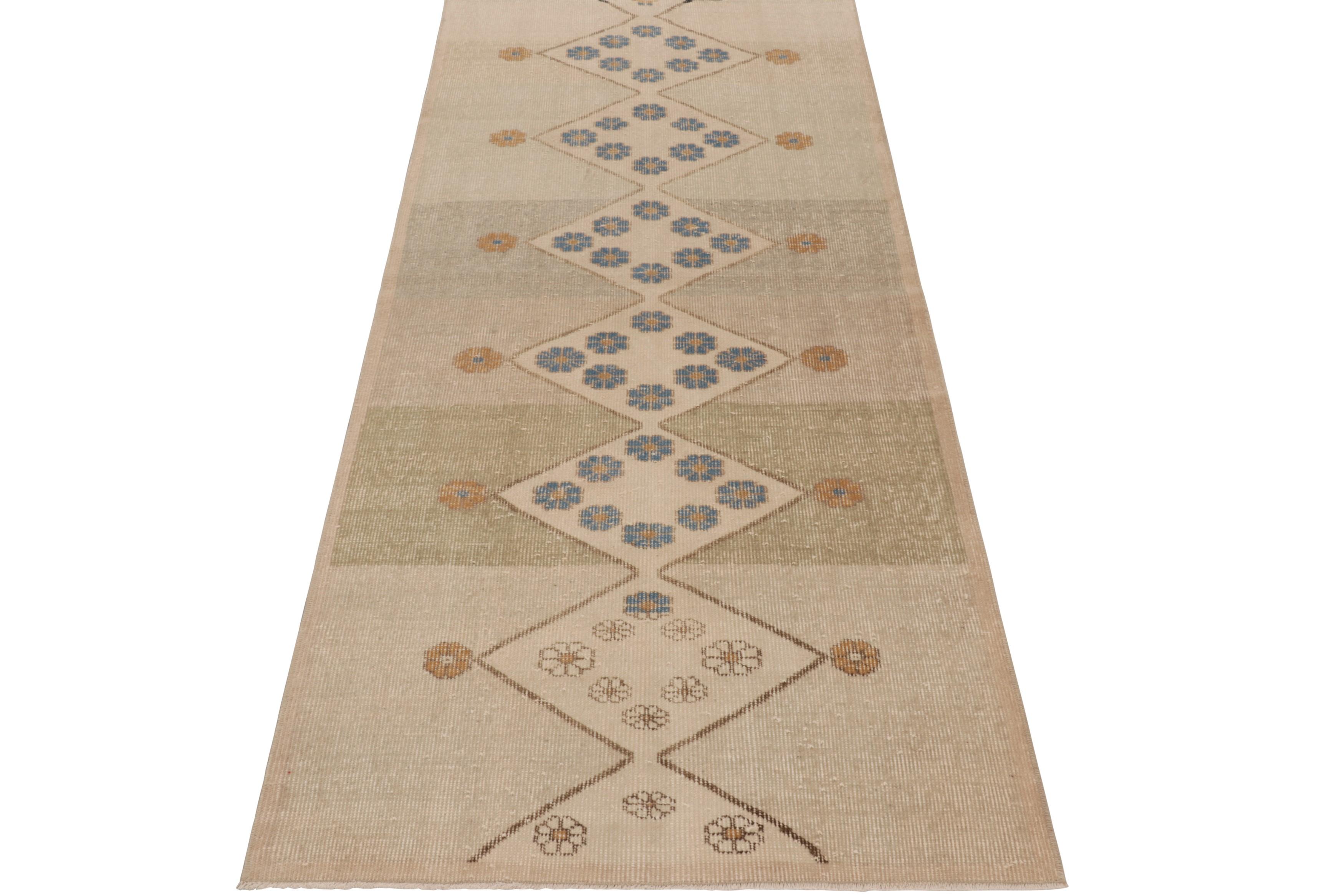 Mid-20th Century Vintage Turkish Runner in Beige with Diamond Floral Medallions  - Rug & Kilim For Sale