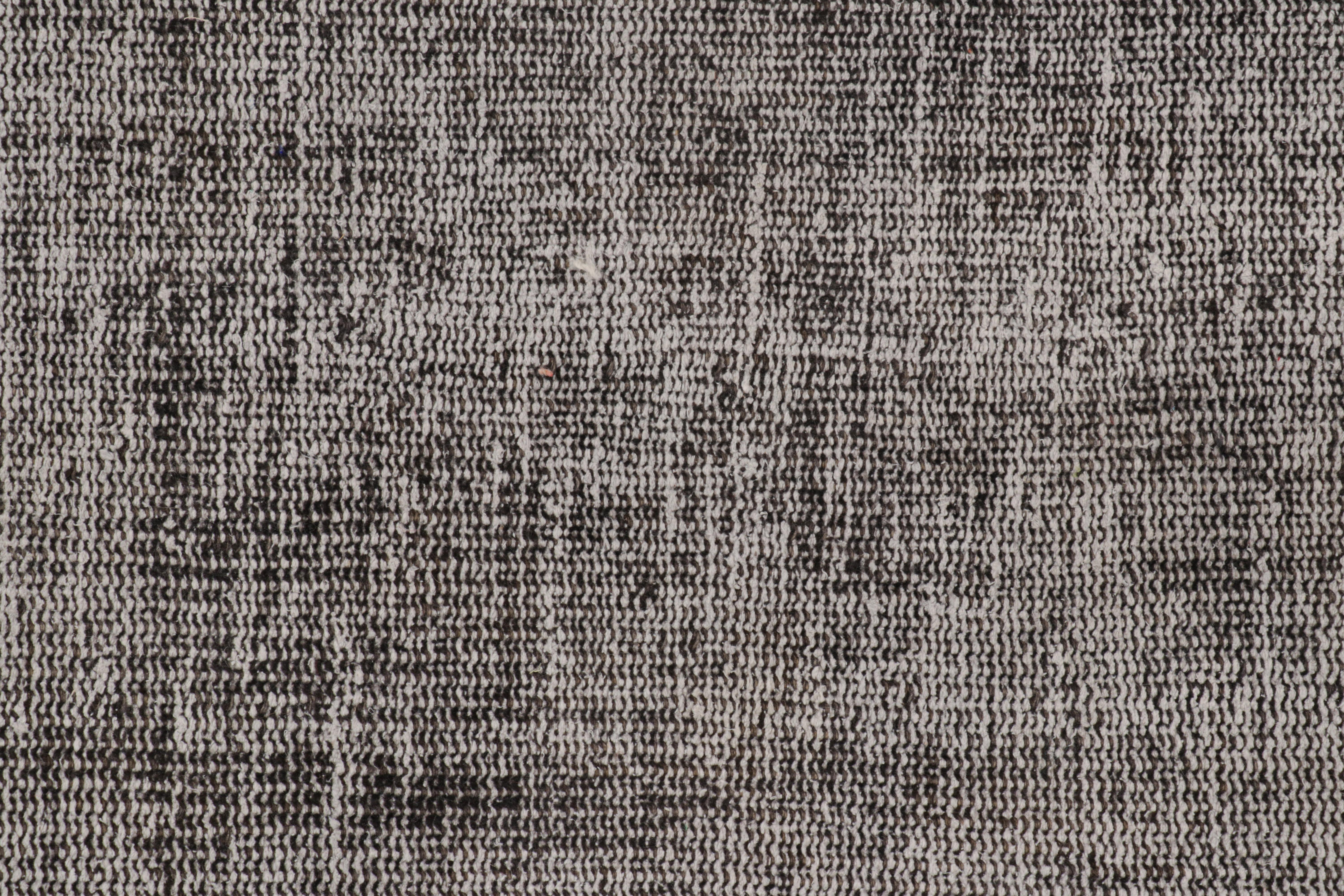 Hand-Knotted Vintage Turkish Runner in Black & White Distressed Pattern, from Rug & Kilim For Sale