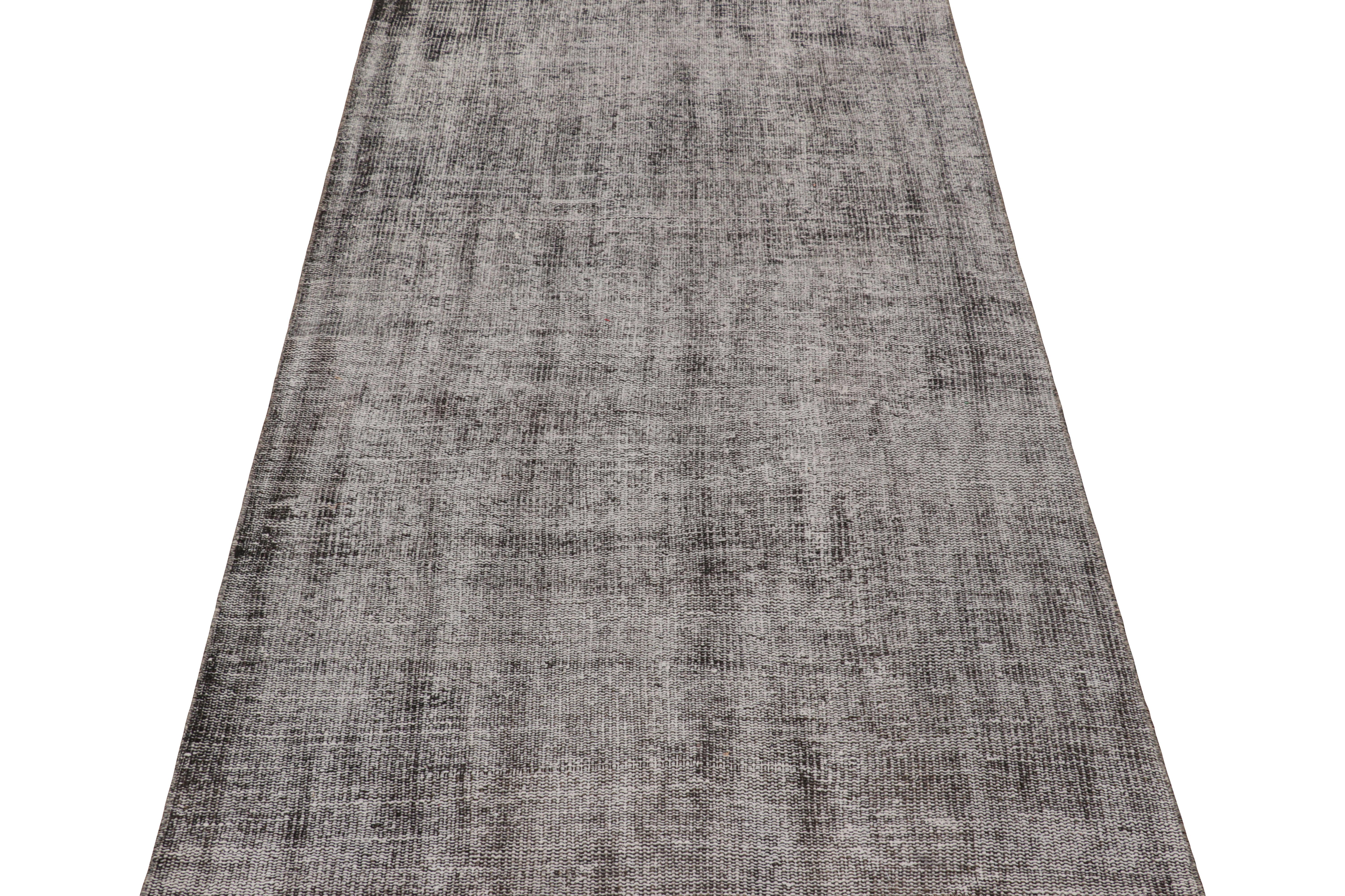 Mid-20th Century Vintage Turkish Runner in Black & White Distressed Pattern, from Rug & Kilim For Sale
