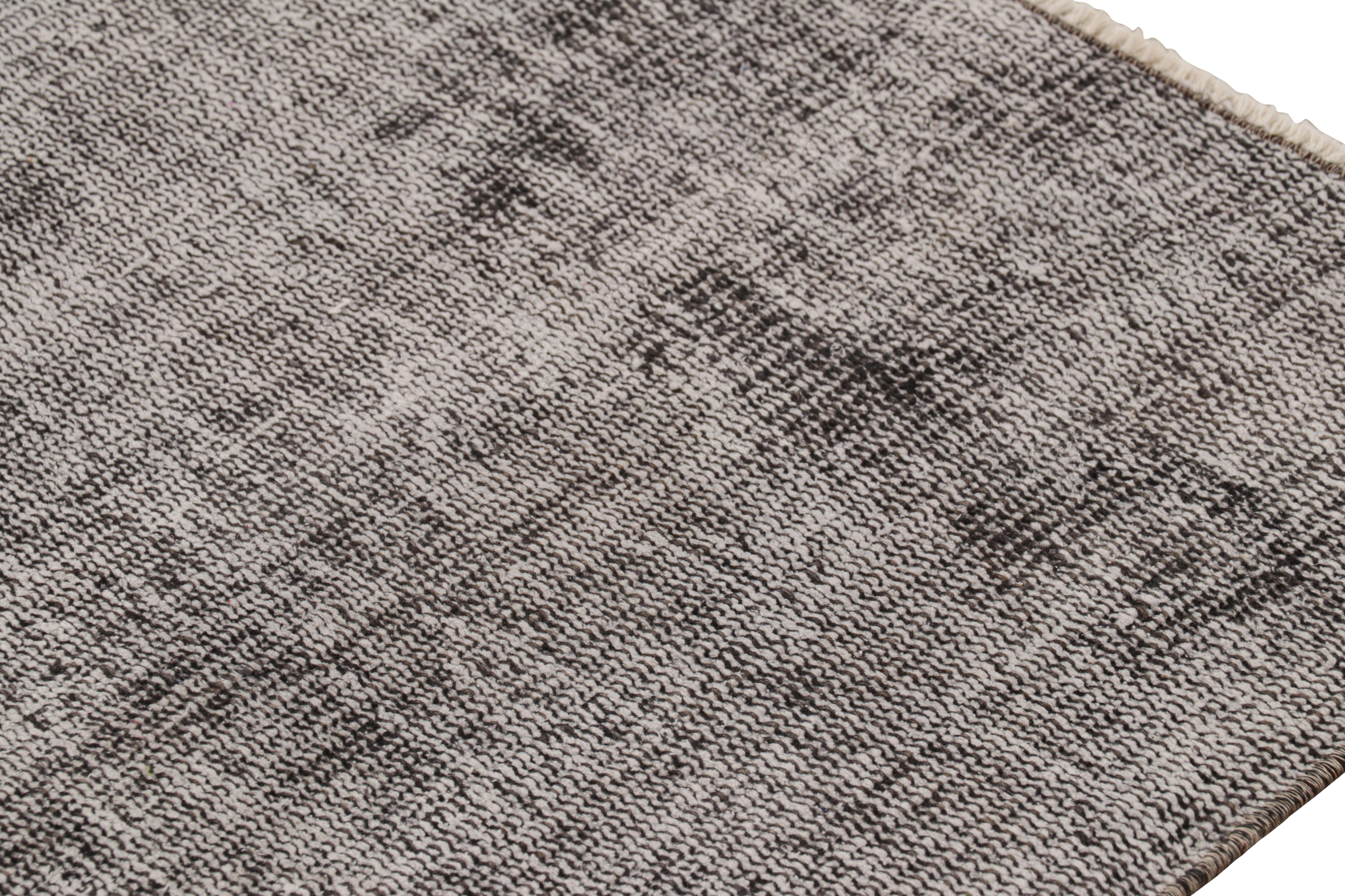 Wool Vintage Turkish Runner in Black & White Distressed Pattern, from Rug & Kilim For Sale