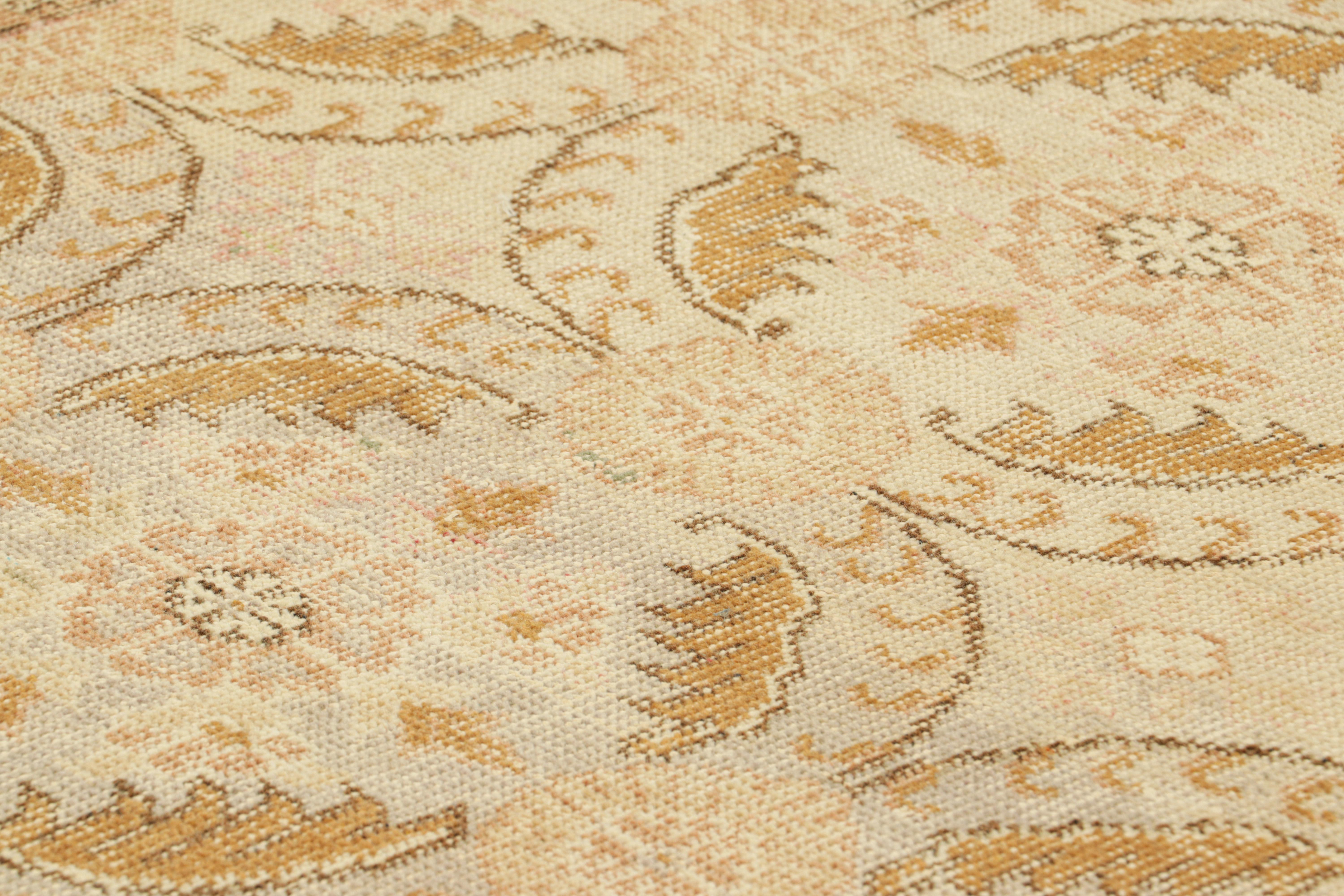 Hand-knotted in woolcirca 1950-1960, this 3x8 vintage Turkish runner rug draws inspiration from antique Persian rugs—most notably in its reimagination of the traditional Herati floral design (or “fish” pattern). 

On the Design: 

Light blue tones