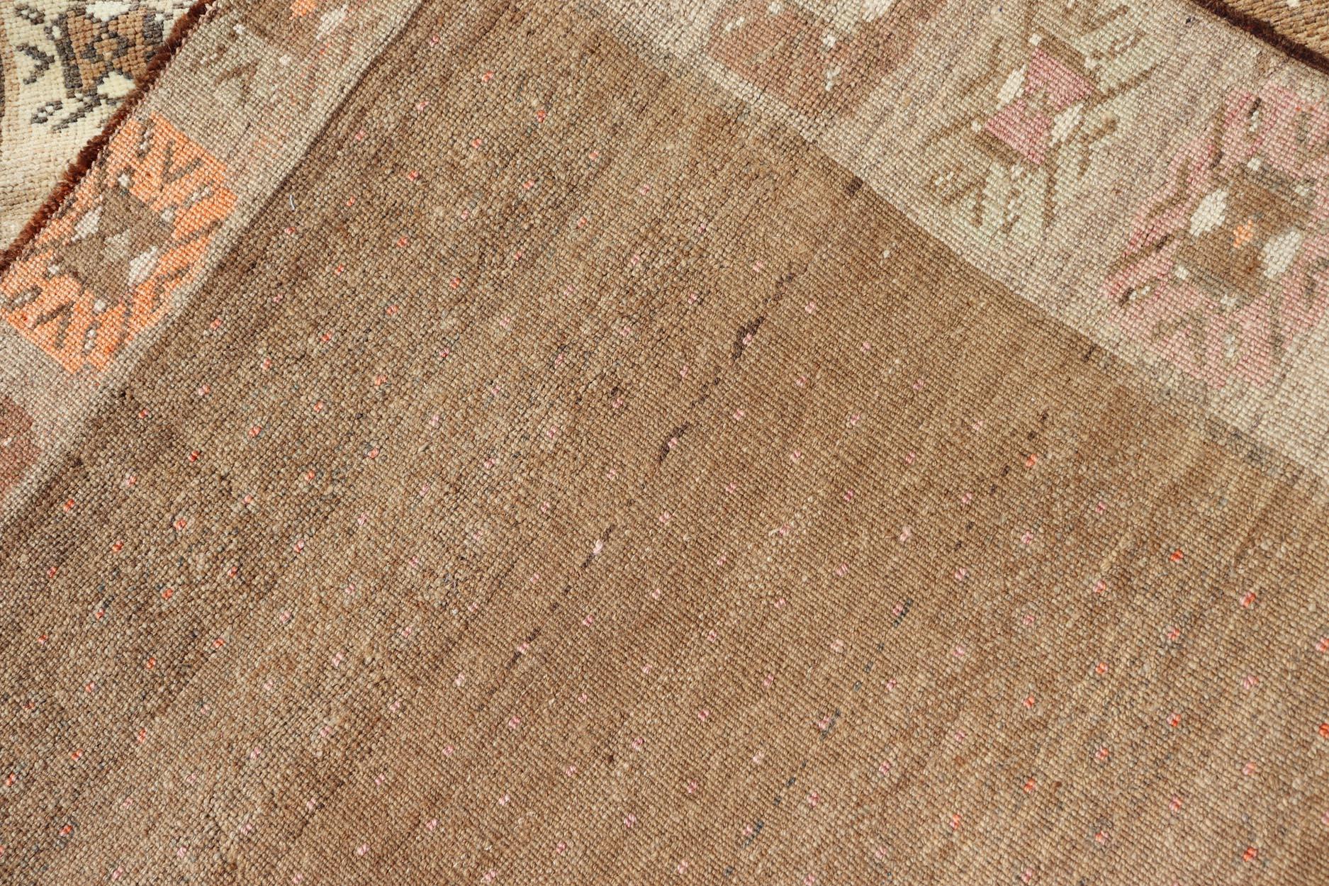 Vintage Turkish Runner in Brown & Ivory With Geometric Motifs 4'1 X 10'5 For Sale 3