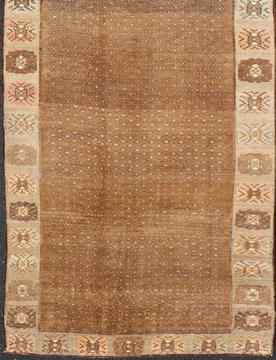 Vintage Turkish Runner in Brown & Ivory With Geometric Motifs 4'1 X 10'5 For Sale 2