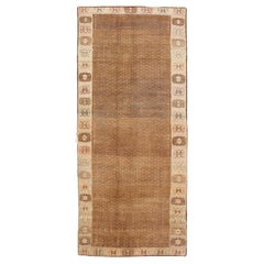 Vintage Turkish Runner in Brown & Ivory With Geometric Motifs 4'1 X 10'5