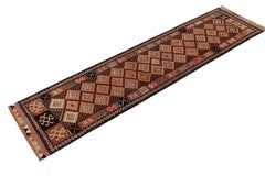 Vintage Turkish runner in Orange, Black & Beige Geometric Pattern by Rug & Kilim