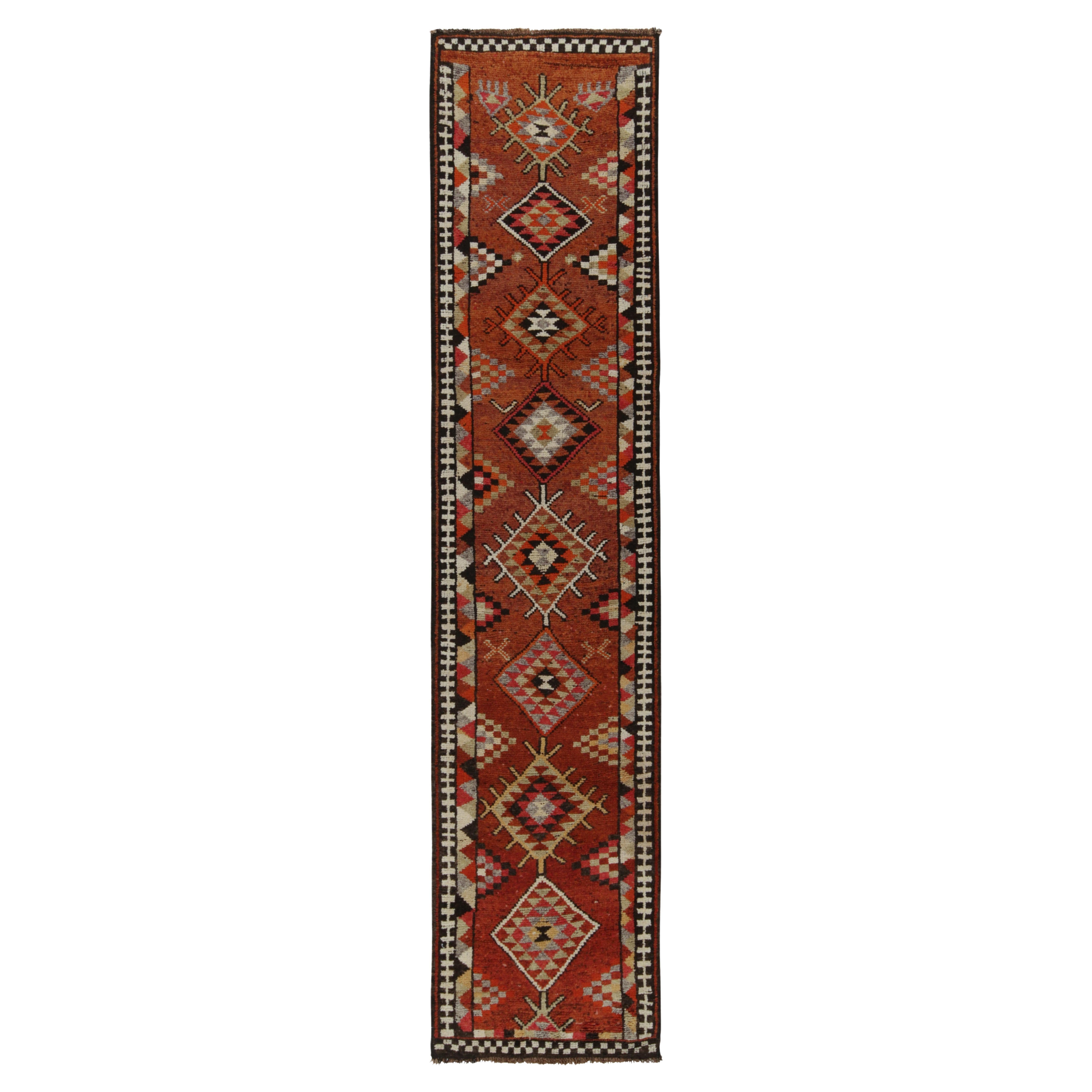 Vintage Turkish runner in Rust Red and Brown Geometric Pattern by Rug & Kilim For Sale