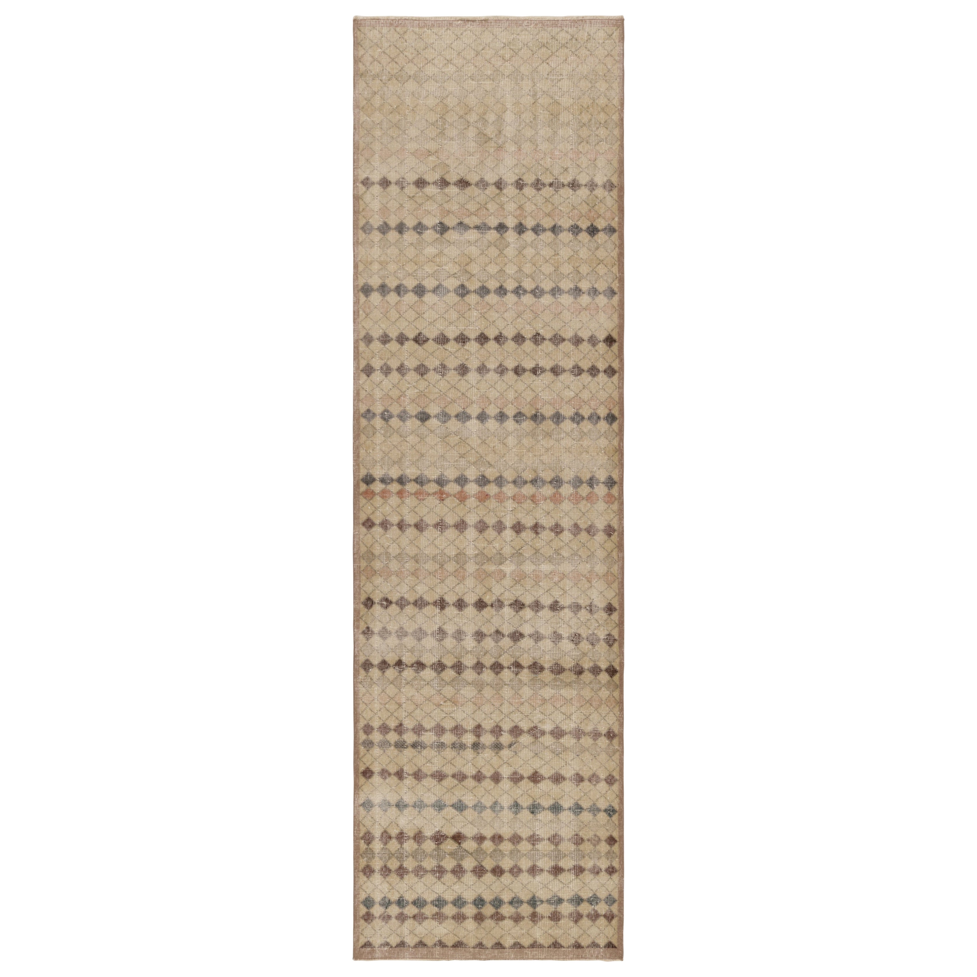 Vintage Turkish Runner, Mosaic-Inspired Multicolor Geometric Design -Rug & Kilim