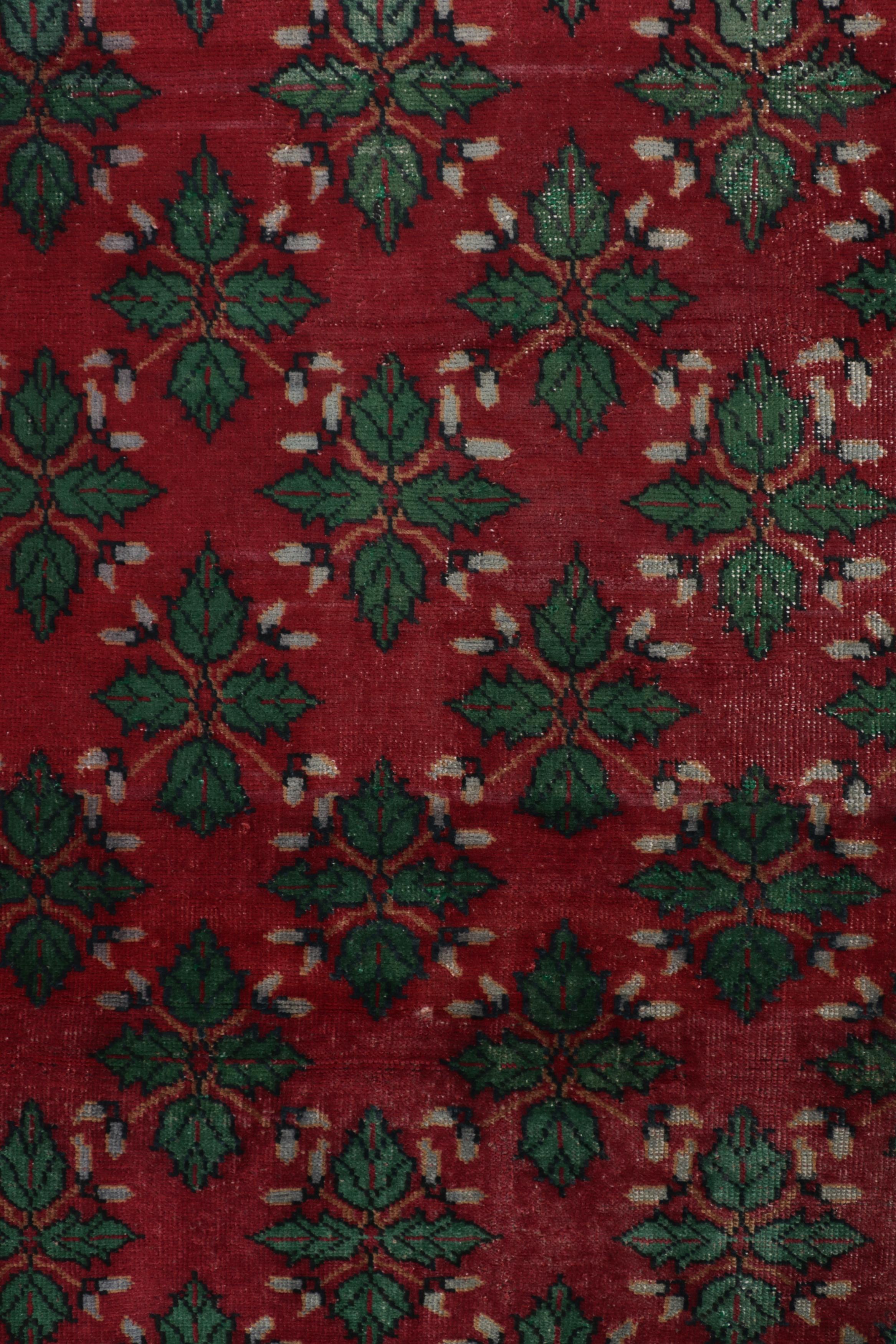 Hand-Knotted Vintage Turkish Runner, Red and Green with All-Over Floral Patterns –Rug & Kilim For Sale