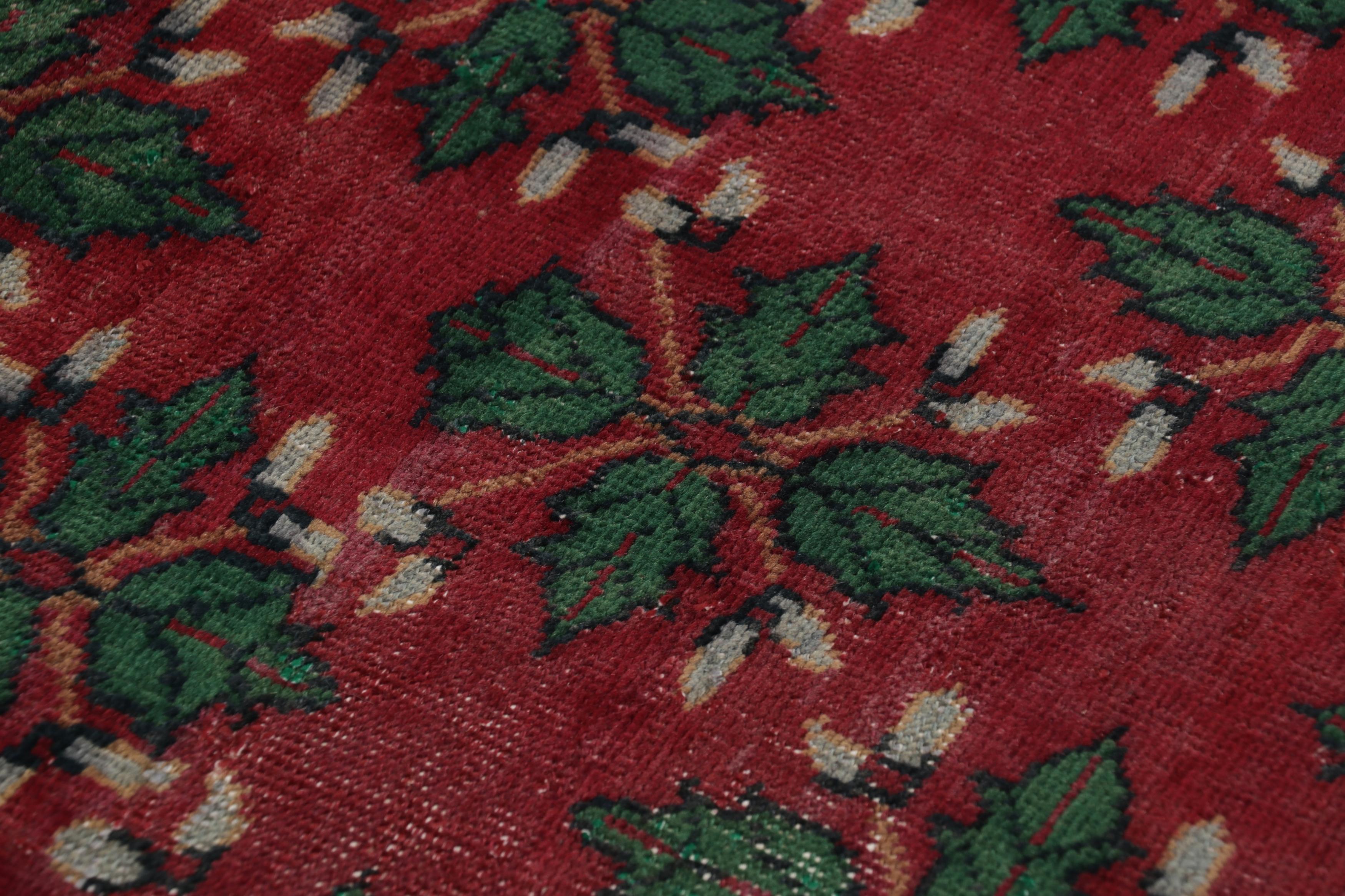 Wool Vintage Turkish Runner, Red and Green with All-Over Floral Patterns –Rug & Kilim For Sale