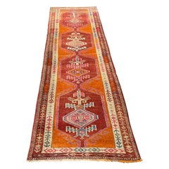 Vintage Turkish Runner/Rug, Bright Orange Vintage Turkish Runner/Rug, Bright Orange