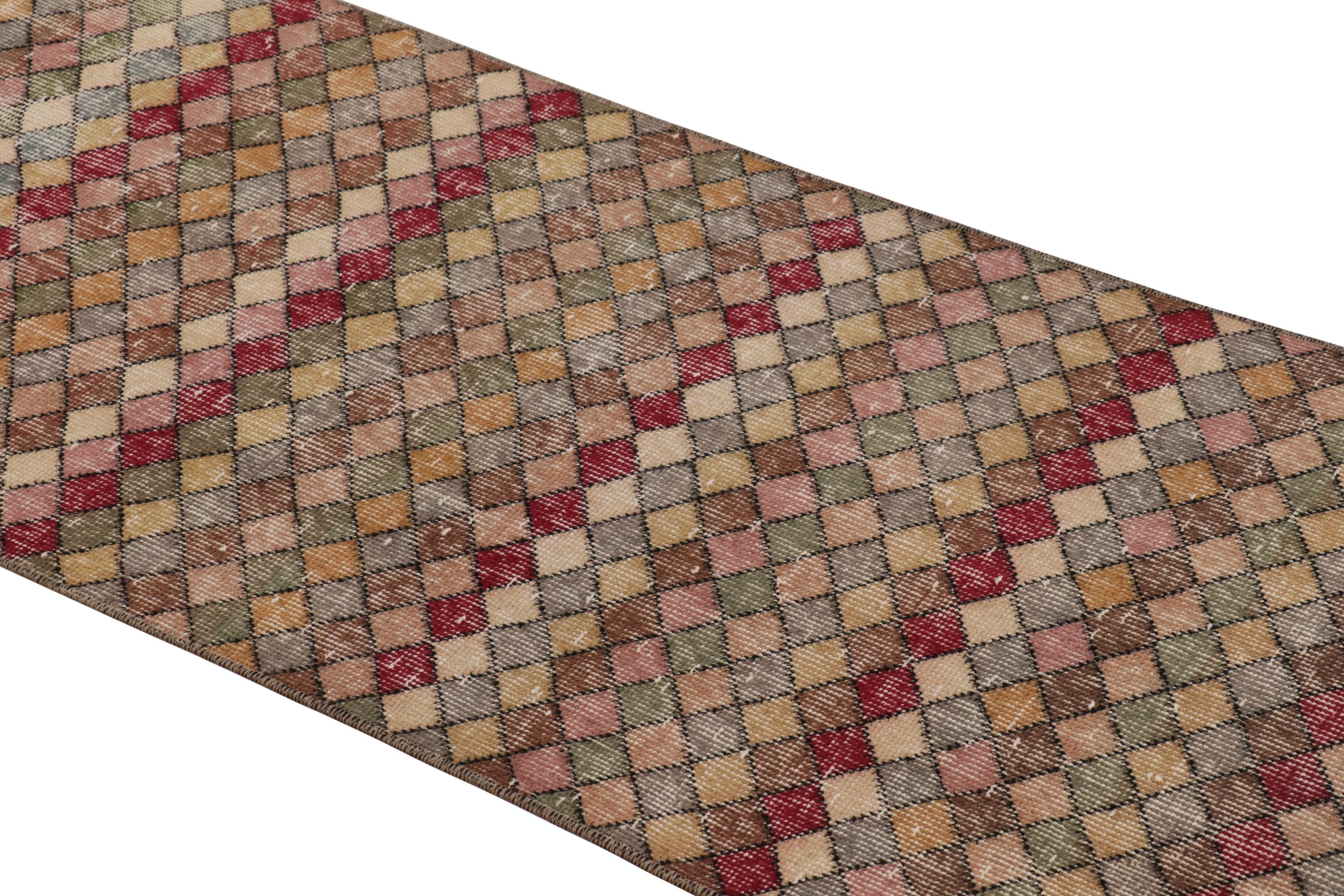 Made with hand-knotted wool circa 1950-1960, this 2x6 vintage Turkish runner rug of all over geometric design is an exciting new addition to the Rug & Kilim’s collection of eclectic mid-century rugs.

On the Design:

Admirers of the craft will