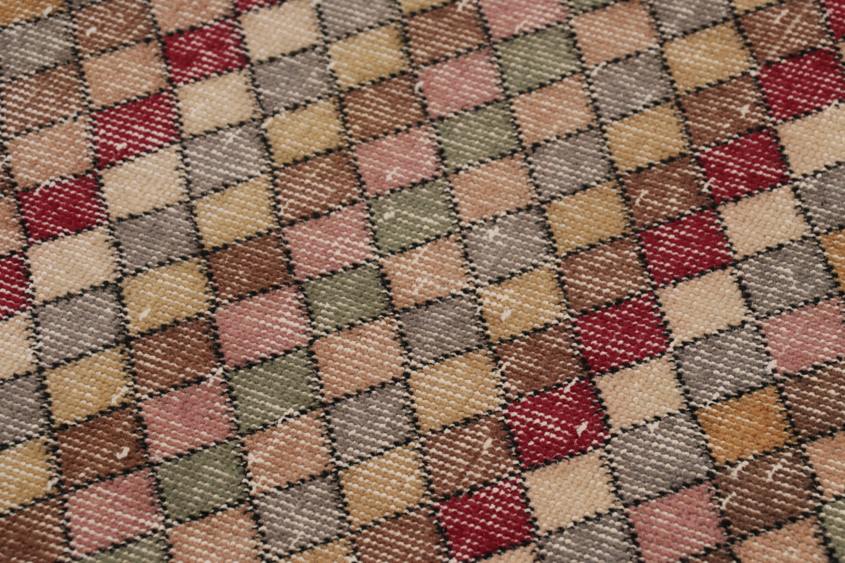 Wool Vintage Turkish Runner Rug in Beige-Brown with Diamond Patterns  - Rug & Kilim For Sale