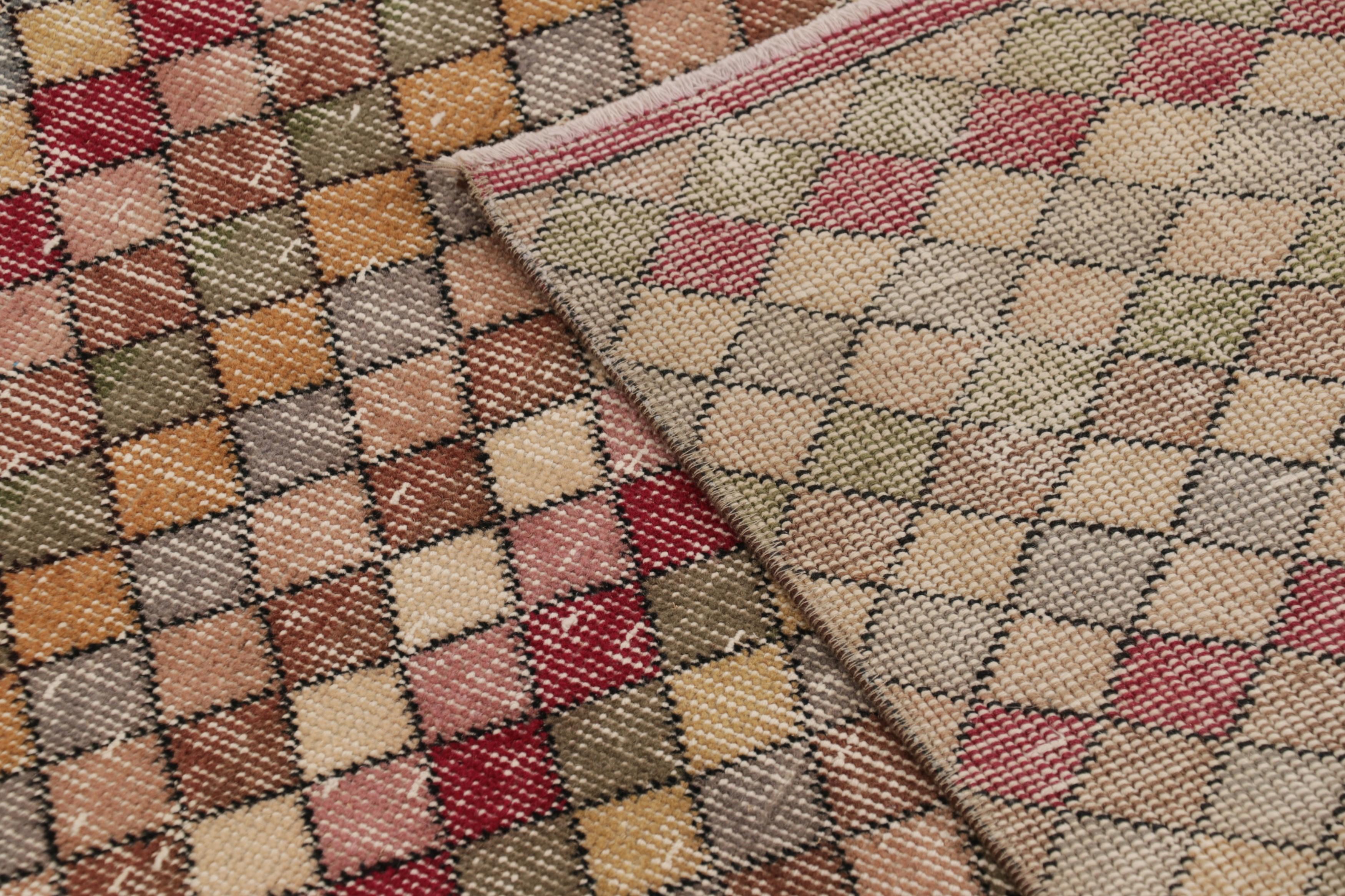 Vintage Turkish Runner Rug in Beige-Brown with Diamond Patterns  - Rug & Kilim For Sale 2