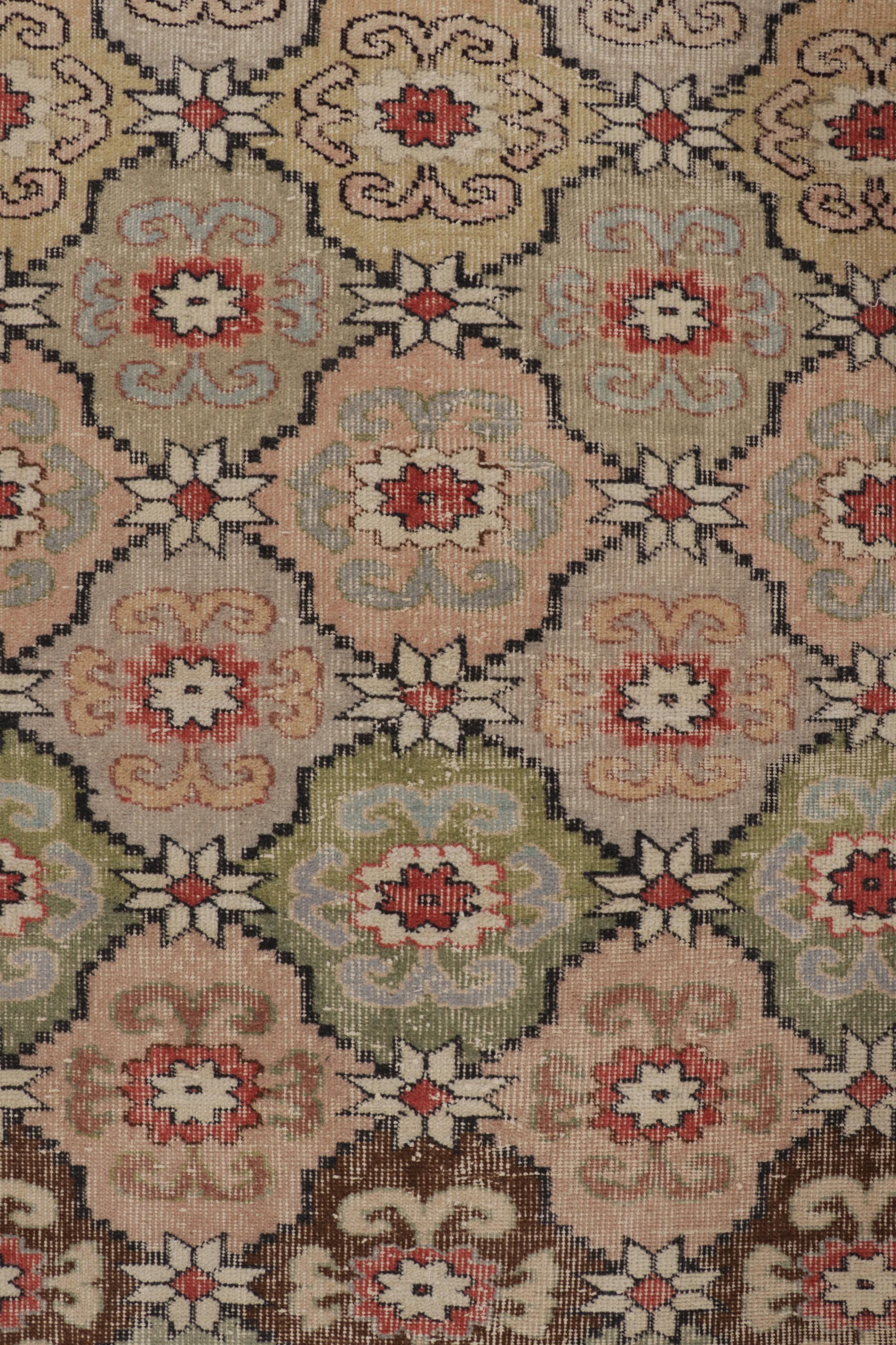 Hand-Knotted Vintage Turkish Runner Rug in Beige-Brown with Floral Medallions - Rug & Kilim For Sale