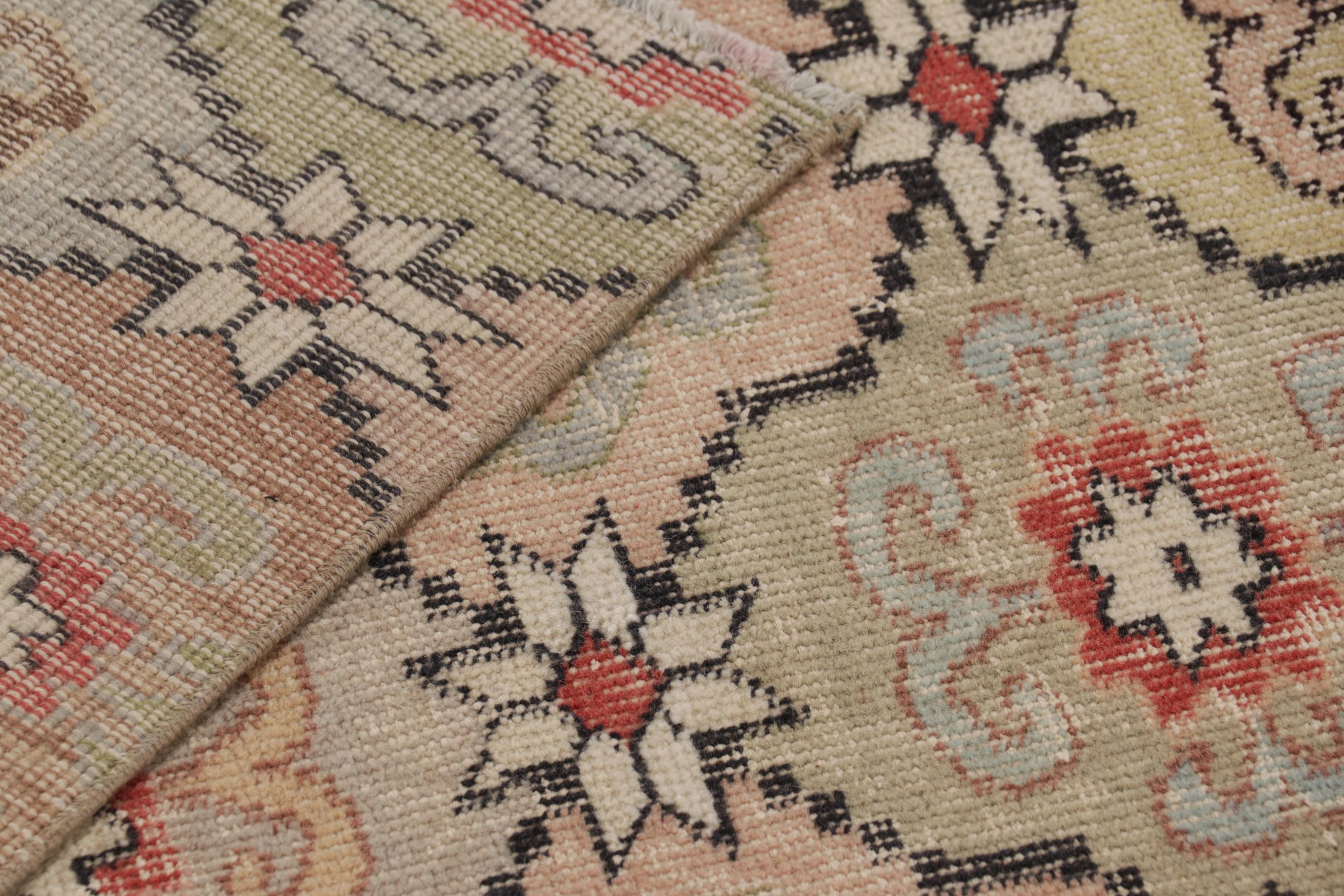 Vintage Turkish Runner Rug in Beige-Brown with Floral Medallions - Rug & Kilim For Sale 1