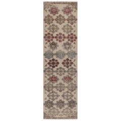 Vintage Turkish Runner Rug in Beige-Cream with Floral Medallions - Rug & Kilim