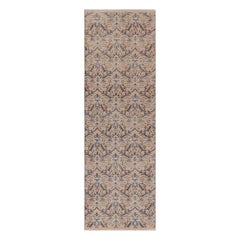 Vintage Turkish Runner Rug in Beige with Blue Floral Medallions - Rug & Kilim