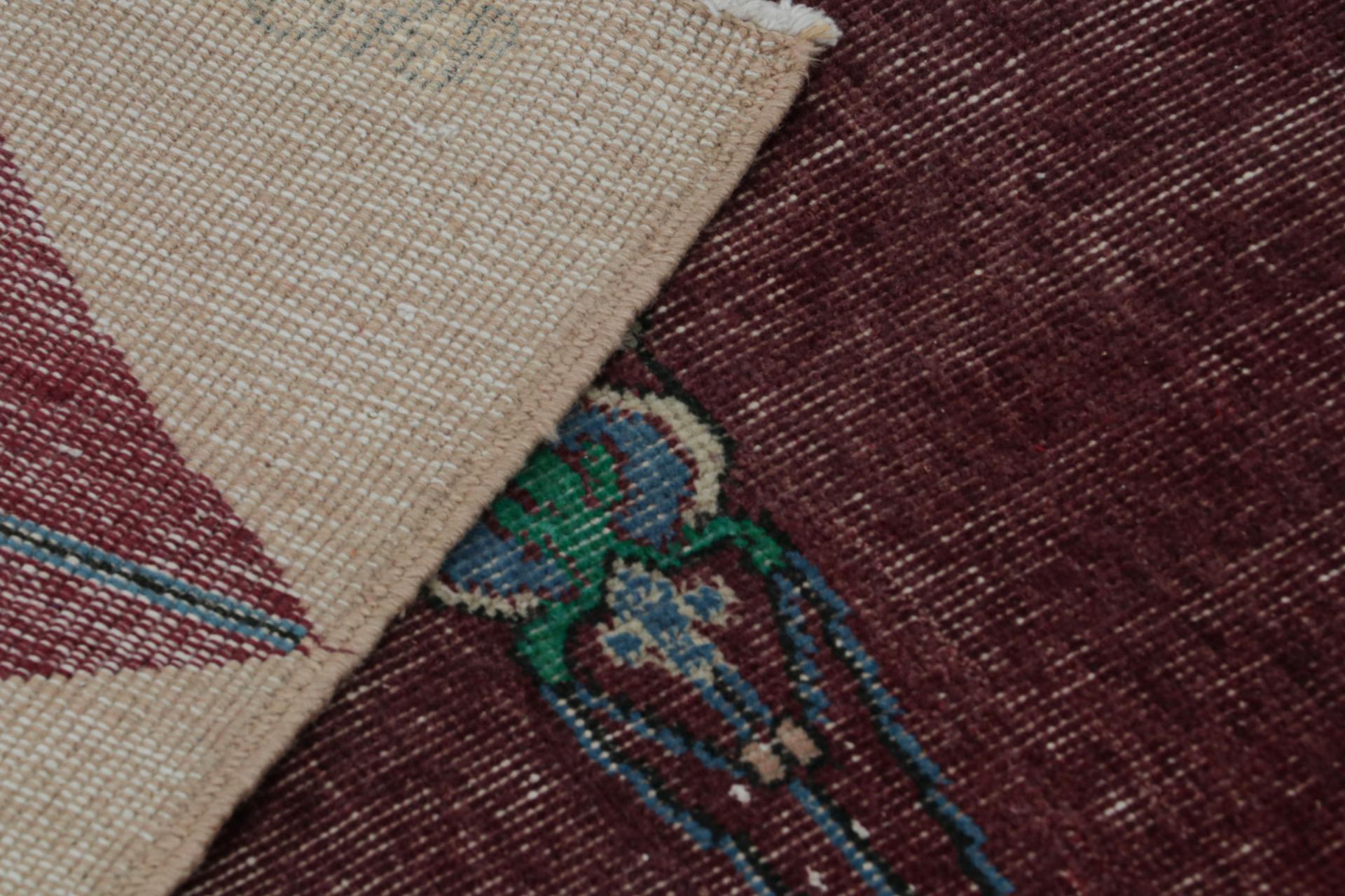 Vintage Turkish runner rug in Blue, Maroon and Brown Patterns by Rug & Kilim For Sale 1