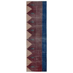 Vintage Turkish runner rug in Blue, Maroon and Brown Patterns by Rug & Kilim