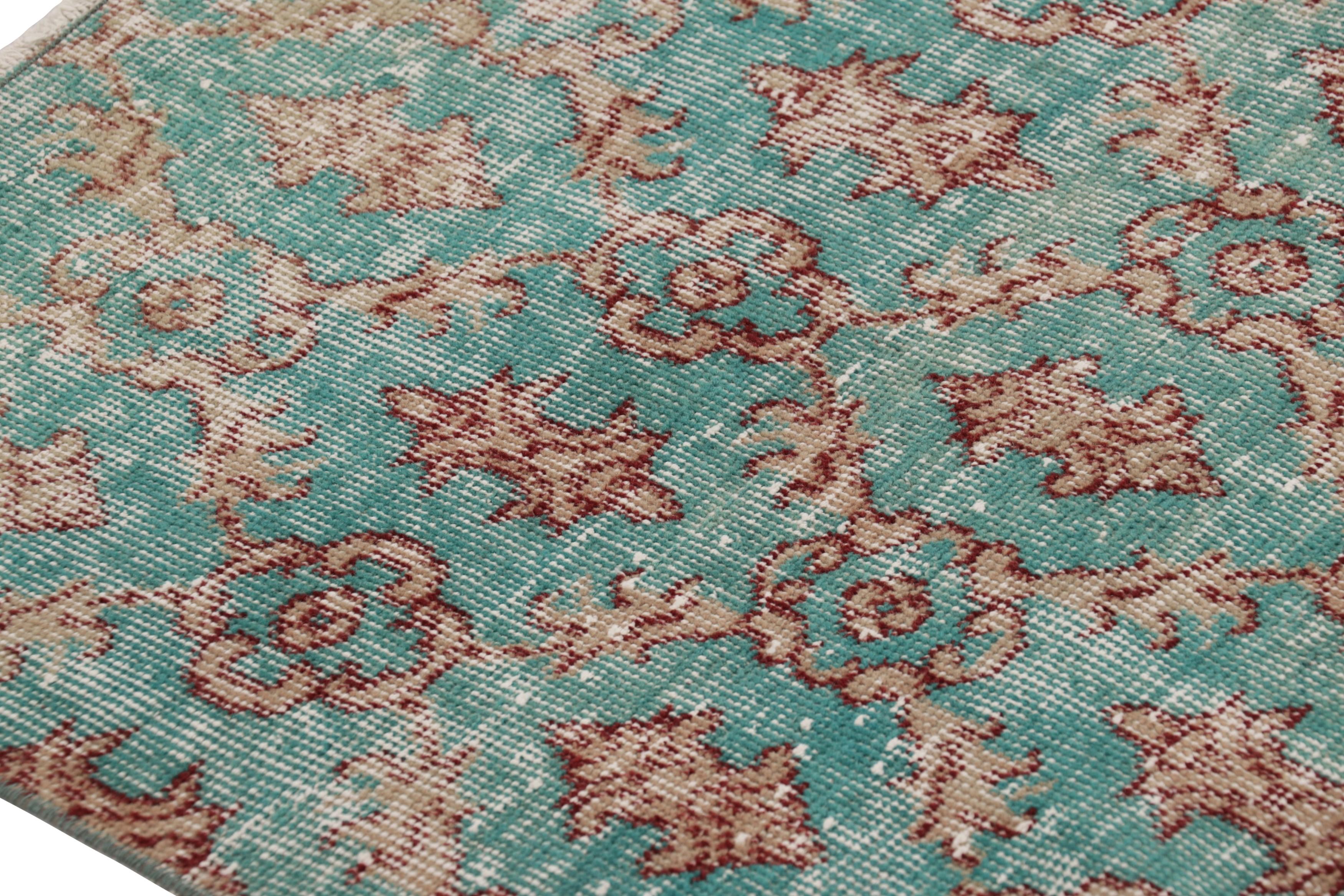 Hand-Knotted Vintage Turkish Runner Rug in Blue with Brown Floral Medallions - Rug & Kilim For Sale
