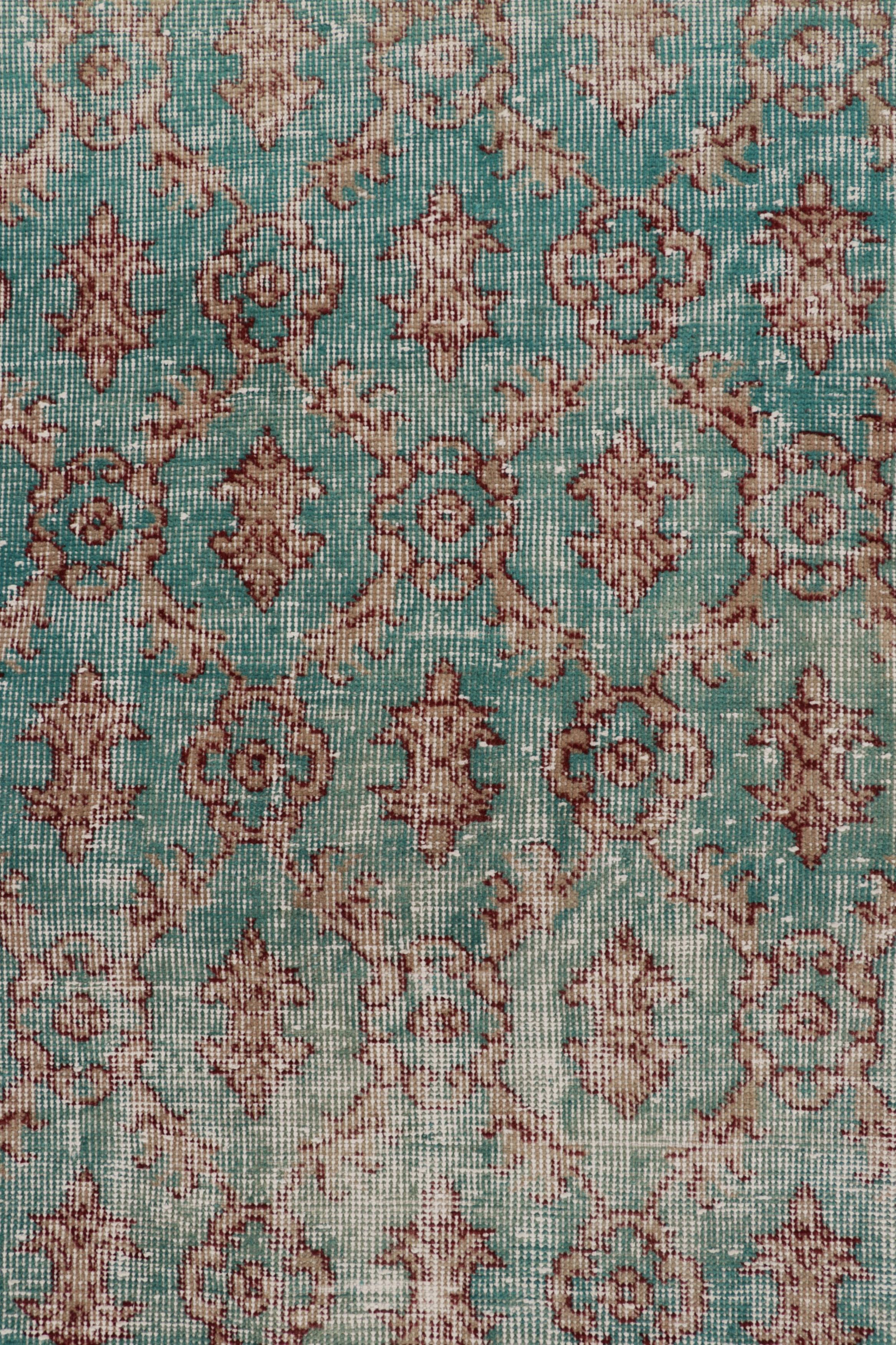 Wool Vintage Turkish Runner Rug in Blue with Brown Floral Medallions - Rug & Kilim For Sale