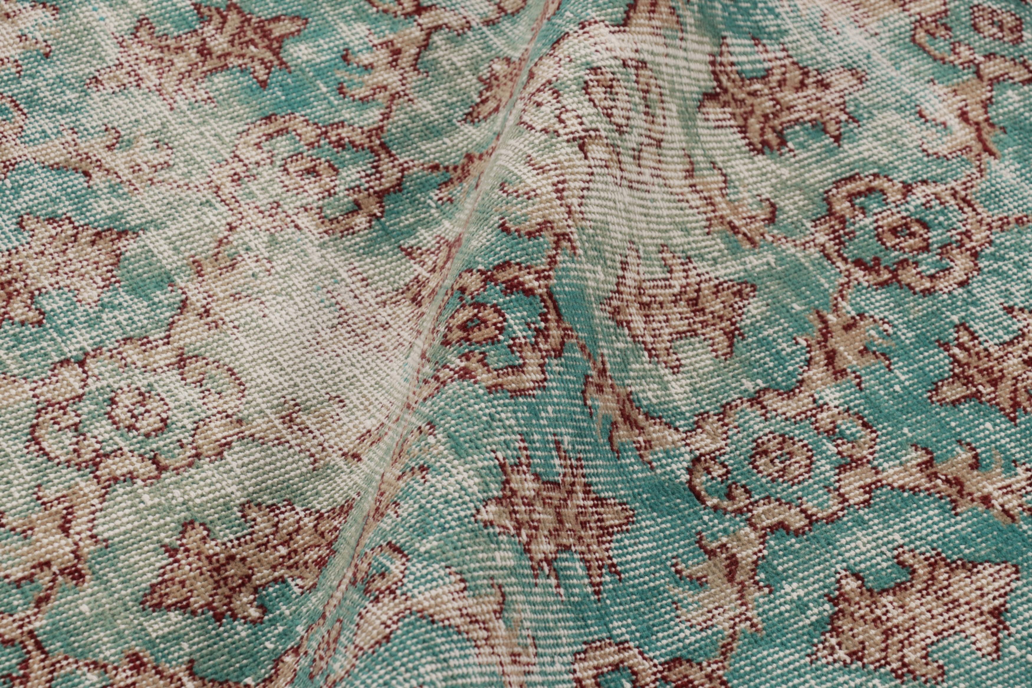 Vintage Turkish Runner Rug in Blue with Brown Floral Medallions - Rug & Kilim For Sale 1